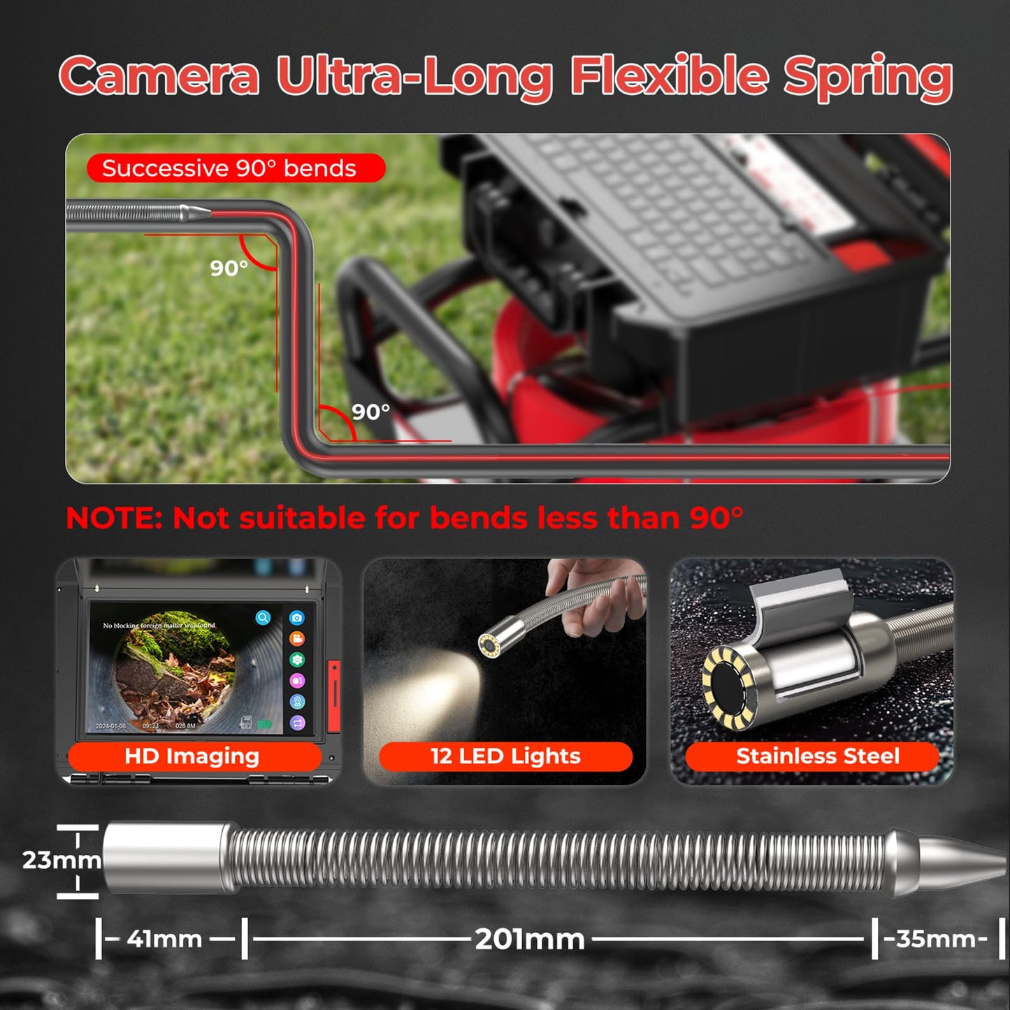 Oiiwak Sewer Camera with Locator, OK-S1 7mm Diameter Cable 10.1" Touch-Screen Sewer Inspection Camera with DVR for Drain Plumbing Pipe - 512 Hz Sending Set, Self-Leveling, Distance Counter, 165FT