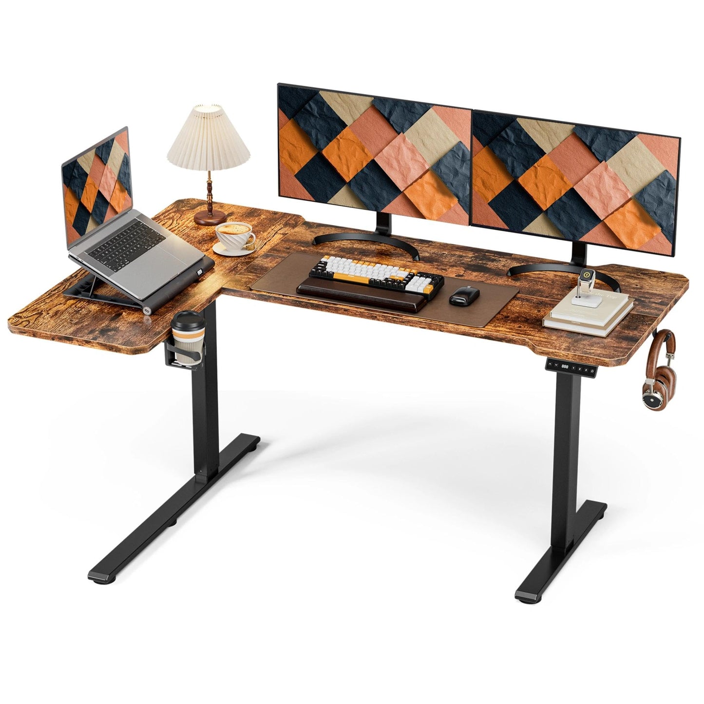 Acrolix 59 Inch L Shaped Standing Desk Electric Adjustable Height, Corner Standing Desk, Electric Sit Stand Table with Reversible Splice Boards for Computer Office Home (Rustic Brown)
