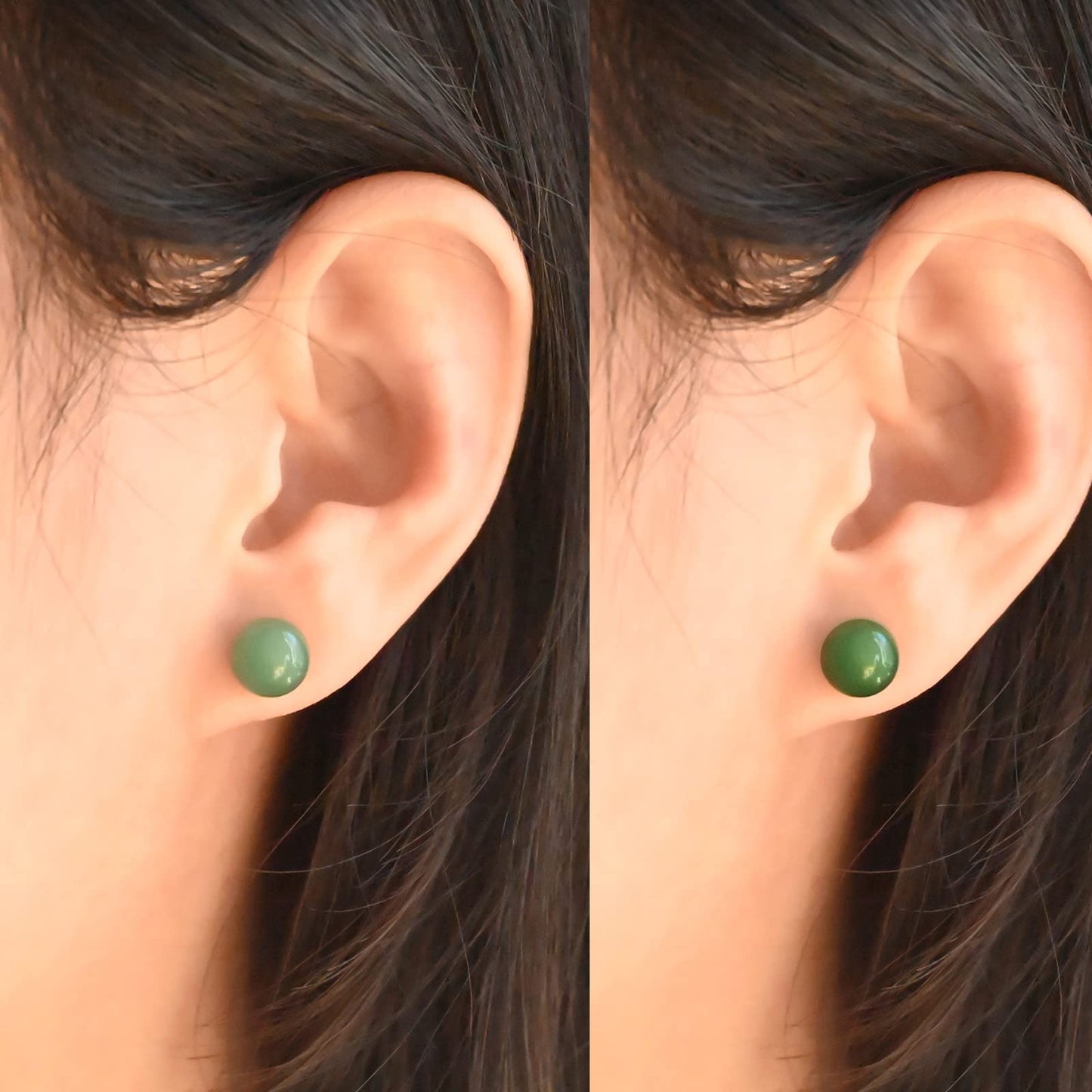 Jade Earrings Studs, 8mm Dark Green Jade Earrings for Women, Sterling Silver Stud Earrings for Sensitive Ears, Green Jewelry for Women & Men, Good Luck Handmade Earrings Gift for Birthday Anniversary