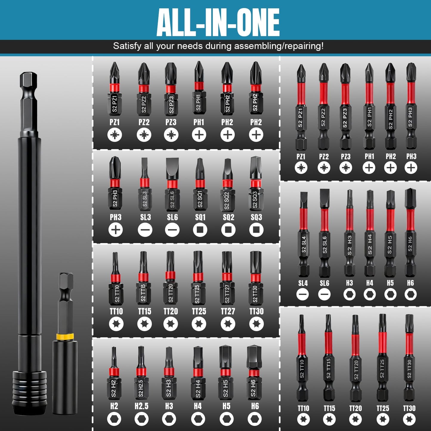 80PSC Magnetic Impact Nut Driver Set - Metric & SAE with Socket Adapters, Wing Nut Driver, Bit Holder, Universal Sockets, Quick Release Extension, Power Bits, 1/4'' Quick Change, Storage Box