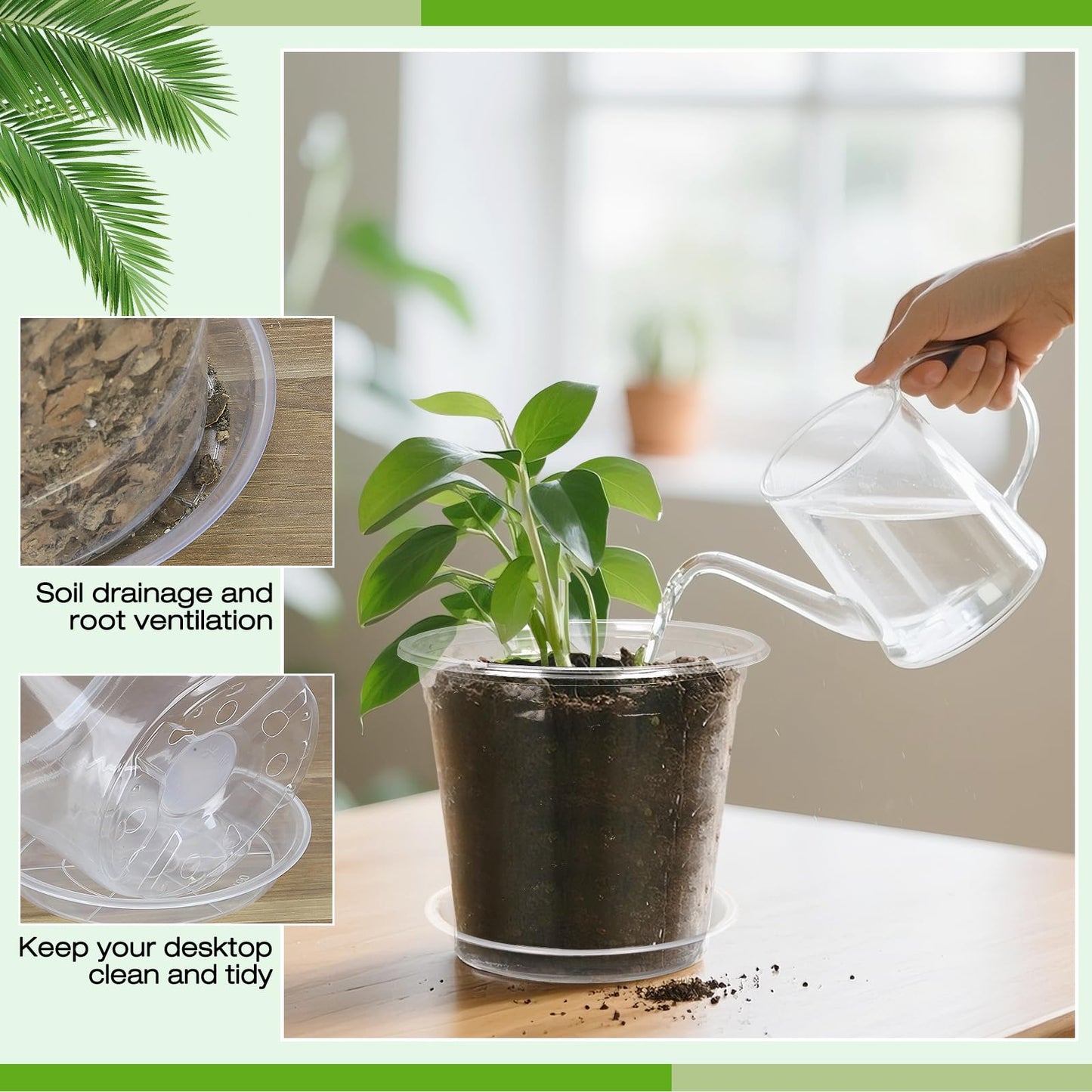 FUOAUYK 4 Inch Clear Nursery Pots with Drainage Trays, 15 Pack Plastic Pots for Plants, Clear Pot for Seed Starting, Transplanting, Succulents, and Indoor Gardening (4 inch)