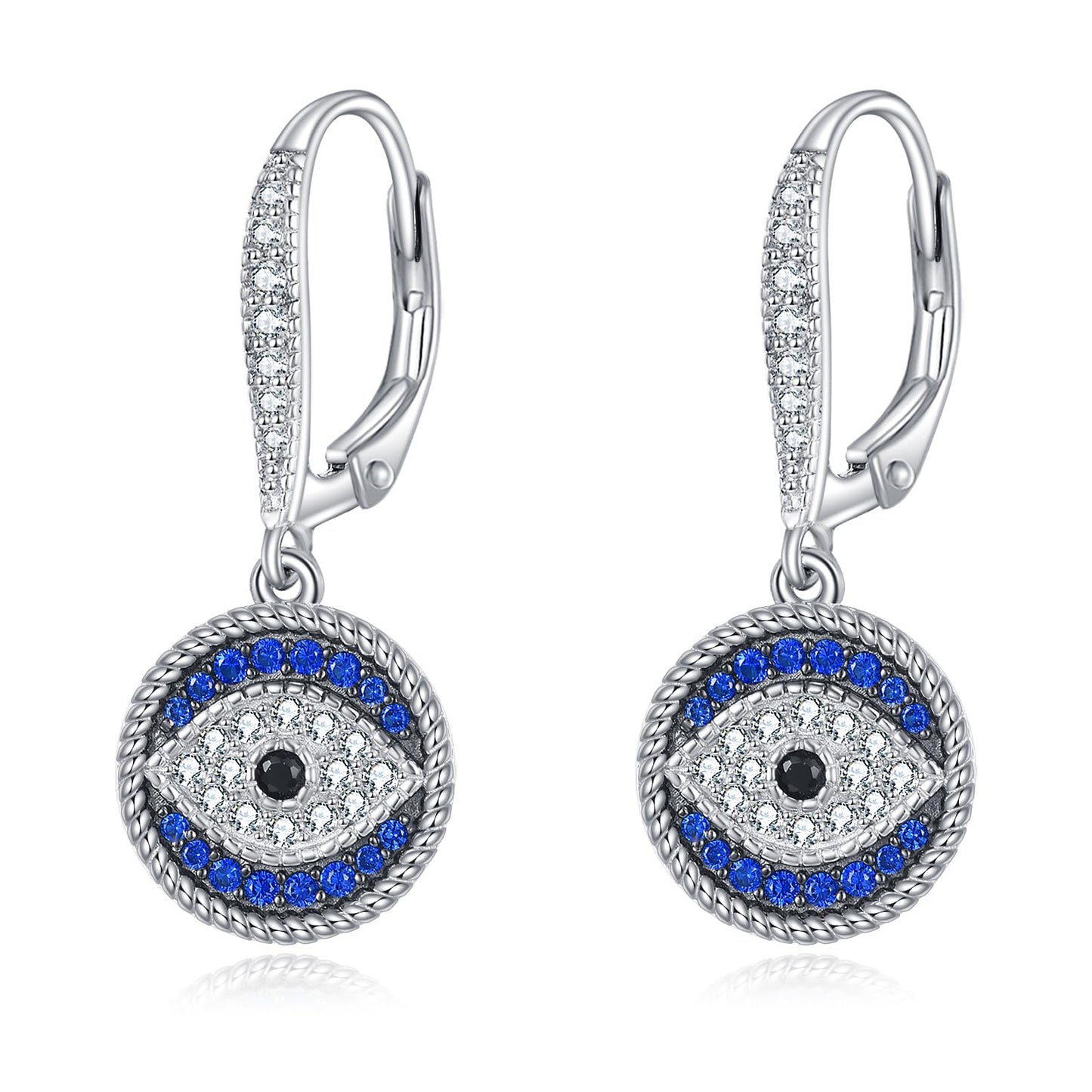 YFN Evil Eye Earrings for Women Sterling Silver Eye Dangle Earrings Minimalis Jewelry Gifts (Silver-Evil Eye Earrings Dark Blue)