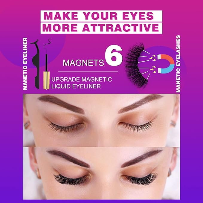 Royaomis 10 Pairs Cat-Eye Magnetic Lashes With Eyeliner, 3D Magnetic Eyelashes Natural Look With Eyeliner, Fake Eyelashes Magnetic