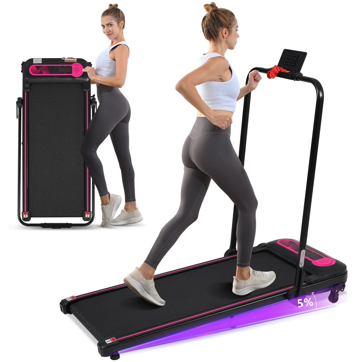 Merax Walking Pad with Handle Bar, Foldable Treadmills for Home Small Space, 7.5 Mph Incline Walking Pad with Safety Handle, Walking Running Exercise Equipment, Remote Control &Armrest Button Control