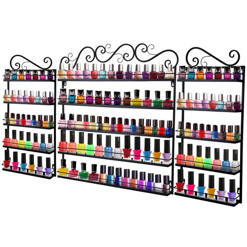 Sintuff 3 in 1 Nail Polish Rack Wall Mount Nail Polish Organizer 5 Tiers Shelf Storage Display Holder Stand Holds 200 Bottles for Home Salon Business Spa(Black)