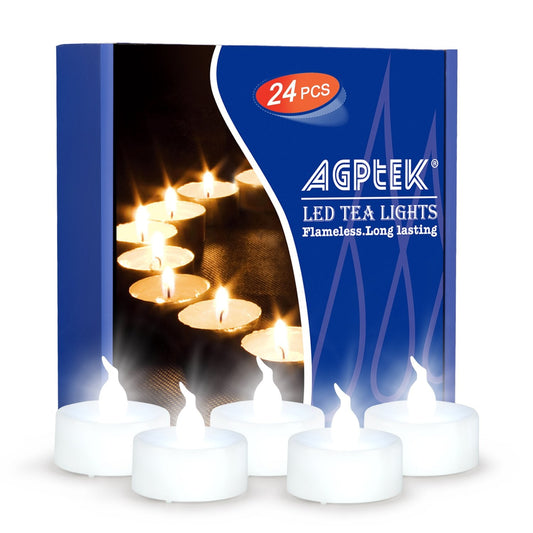 AGPTEK Tea Lights,24 Pack Flameless LED Candles Battery Operated Tealight Candles No Flicker Long Lasting Tealight for Wedding Holiday Party Home Decoration(Cool White)