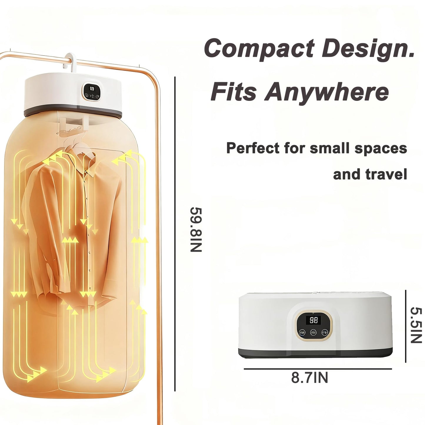 Portable Clothes Dryer,Mini Laundry Dryers,Small Compact Foldable Dryer with Adjustable Timer and for Apartment, RV,Travel,Home,School