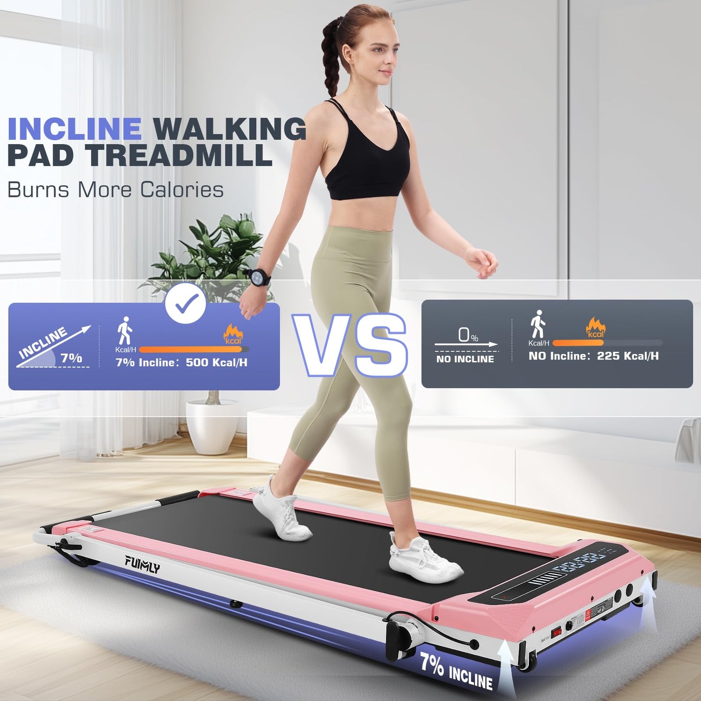 FUNMILY Walking Pad Treadmill with Incline and Handlebar Adjustable, Foldable Treadmills for Home Office, Folding Walking Pad Tread Mill 300 LBS Capacity, Remote Control, LED Screen with Progress Bar