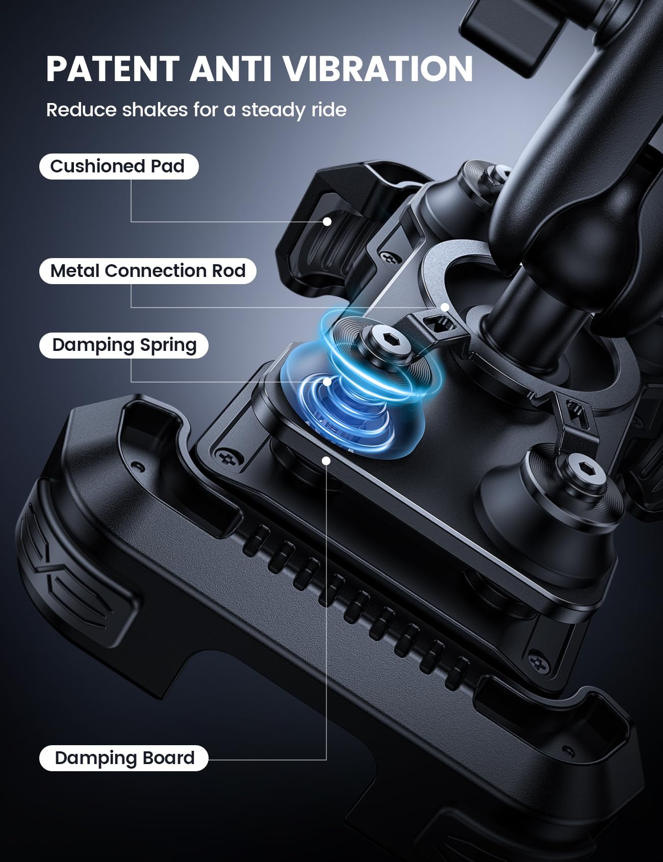Lamicall Motorcycle Phone Mount Holder - [Dual Vibration Dampener] [Metal Adjustment Arm] Motorcycle Cell Phone Holder, Bike Handlebar Phone Mount, Gifts for iPhone 16 15 14 Pro Max, 4.7-6.7" Phones