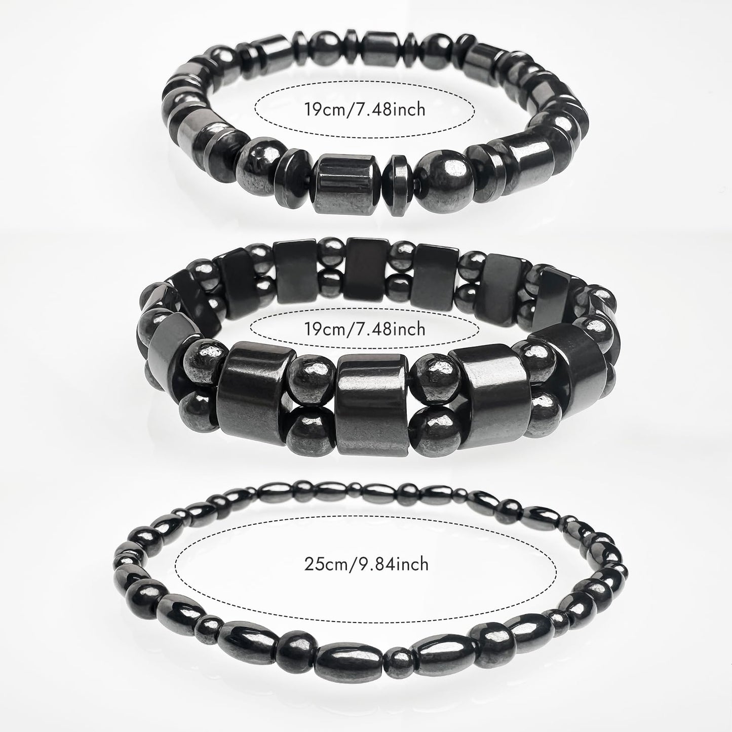 VIKI LYNN 2 Sets of Hematite Metal Megnetic Therapy Bracelets+2 Pcs of Magnetic Anklets Good for Health