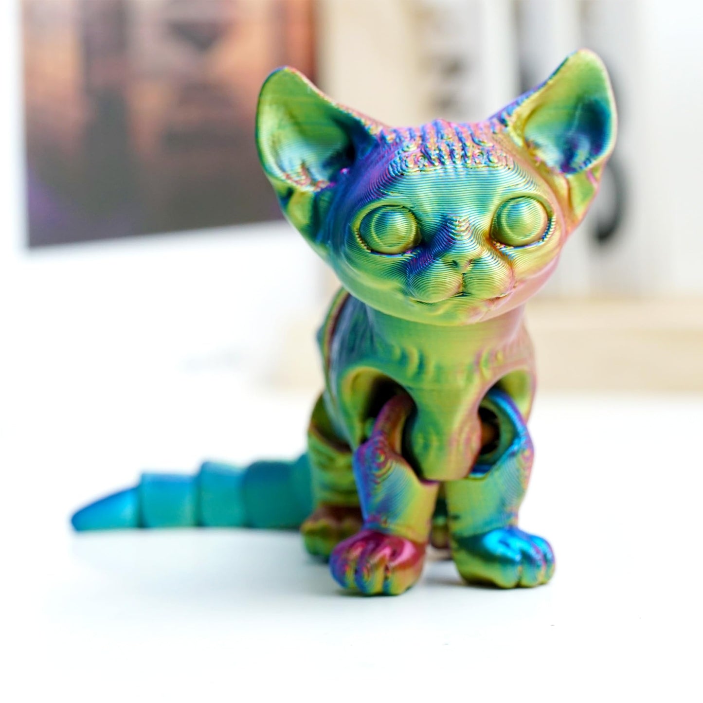 BANPIWOLG 3D Printed Cat Model,Flexible Cat Animals Toy Statue,Joint Mobility,Home Office Decor,Interesting Toys for Autism/ADHD,Festival Gifts toco,Fidget Toys, Executive Desk Toy (RYB)