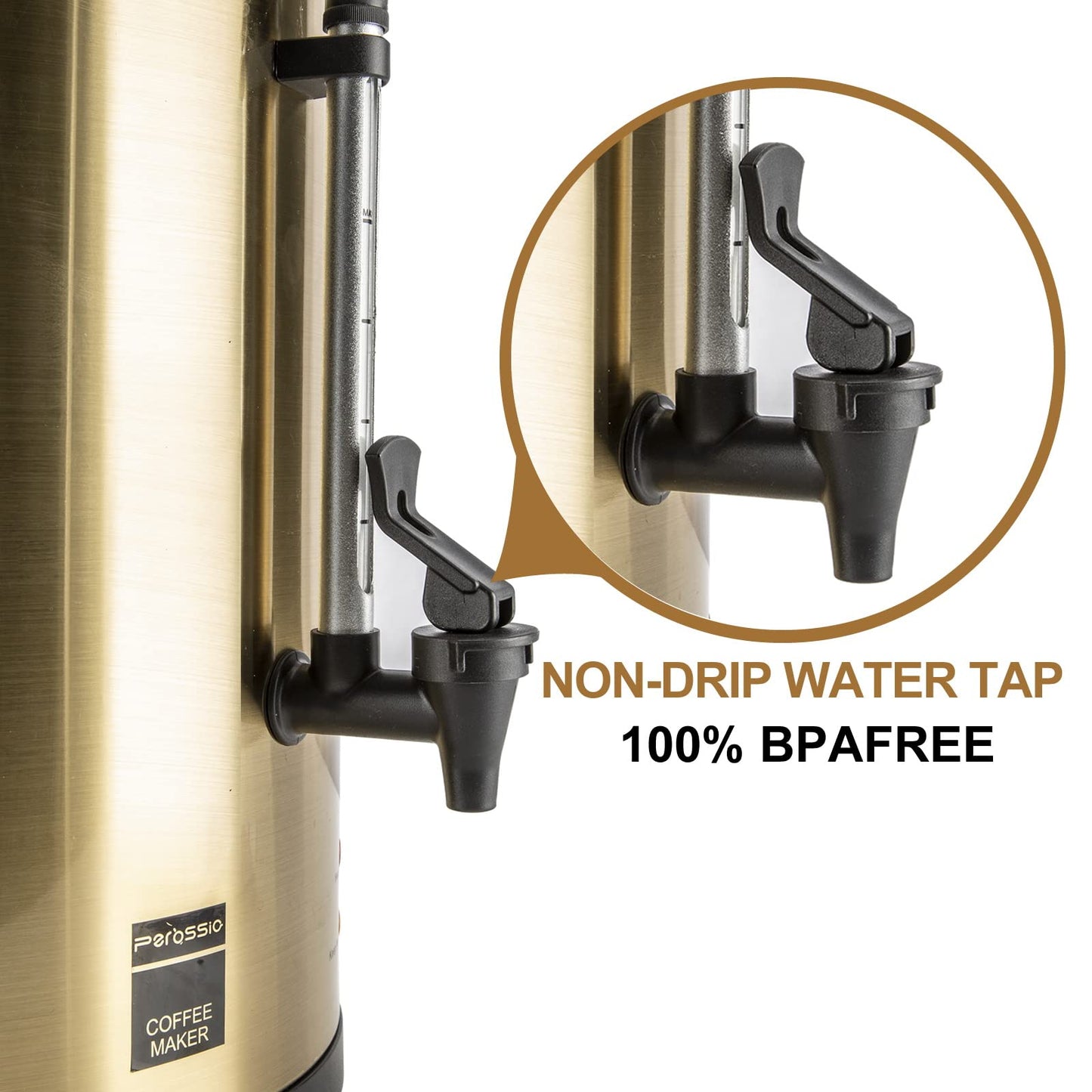 Perossia 6L Coffee Urn, Hot Beverage Dispenser, Hot Water Urn, Commercial Grade Double Wall Stainless Steel, Electric Coffee Percolator, Large Coffee Maker for Party, Home, Catering, 38-Cup,Gold Color