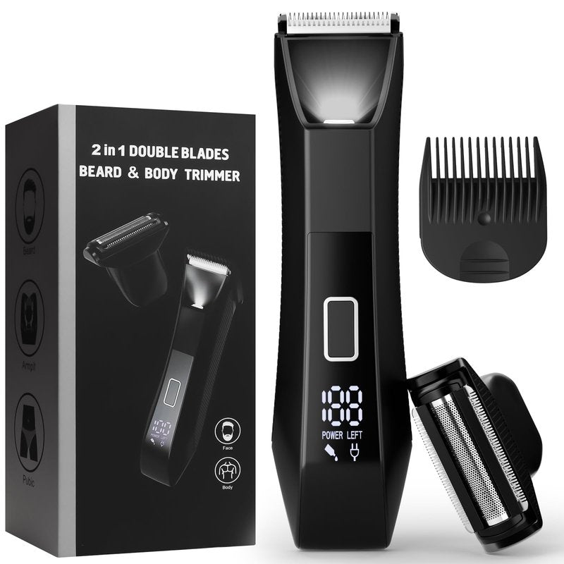 BILTRTE Groin& Body Hair Trimmer for Men,Dual-Head Ceramic Trimmer& Foil Blades,Ball Trimmer Men with Travel Lock,USB-C Rechargeable,Waterproof Wet/Dry Body Groomer with LED Display,Men's Ball Shaver