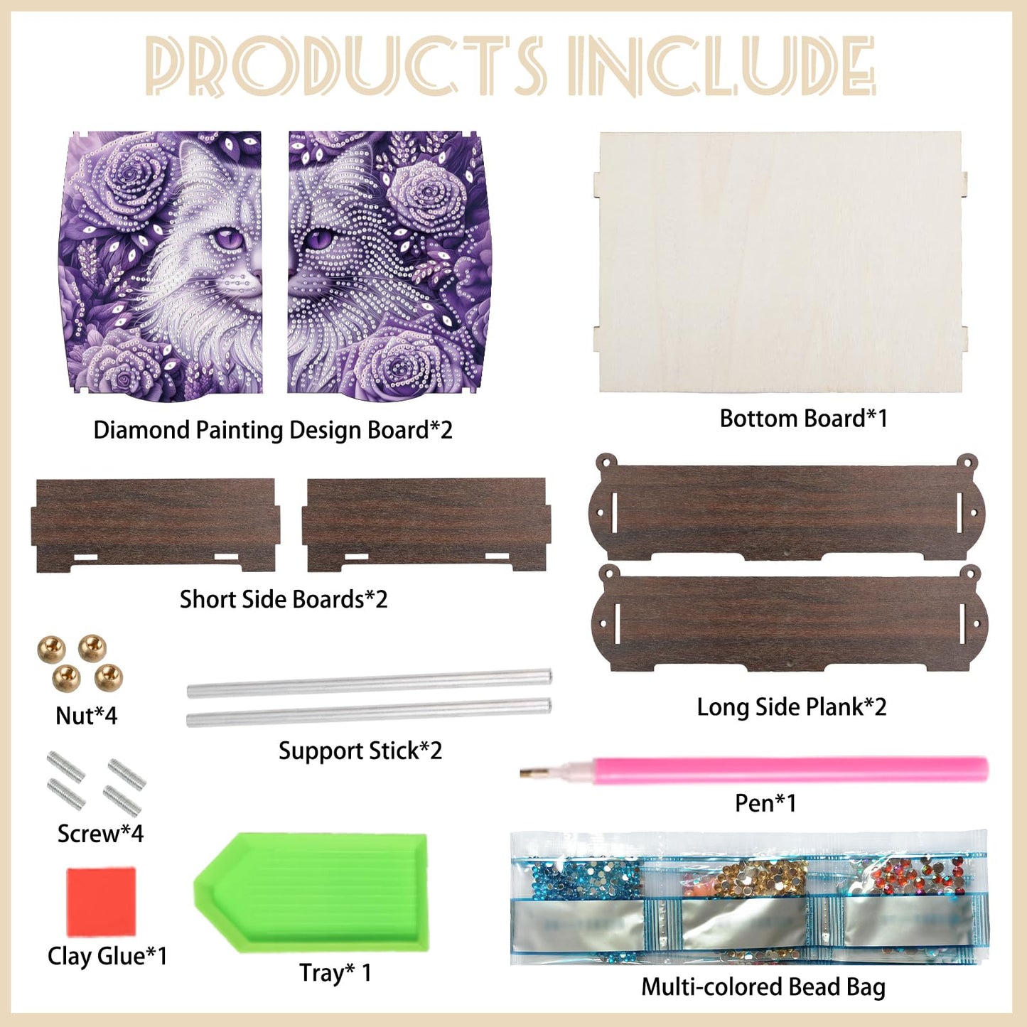 MVVMTOP Diamond Art Painting Kit Wooden Storage Box, cat Pattern DIY Special Shaped Diamond Flip Cover Wooden Money Box, Handmade Art Desktop Decorations Birthday Gifts for Friends