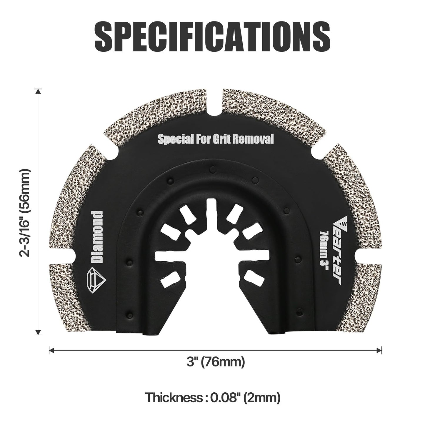 Vearter Diamond Oscillating Saw Blades 4PCS, 3'' Universal Multitool Blades for Grit Grout Removal, Quick Release Multi Tool Kit for Tile, Air Brick, Cement, Concrete, Masonry