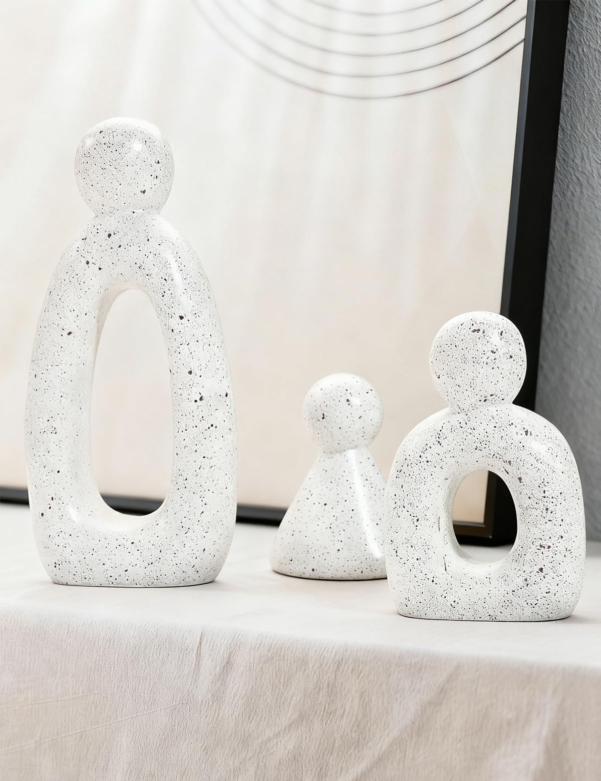 Joogour Abstract Family of 3 Figurines Modern Sculptures - Minimalist Home Decor for TV Stand, Bookshelf, Living Room | Decorative Accents and Gift Ideas as Knick Knacks for Shelves (White)