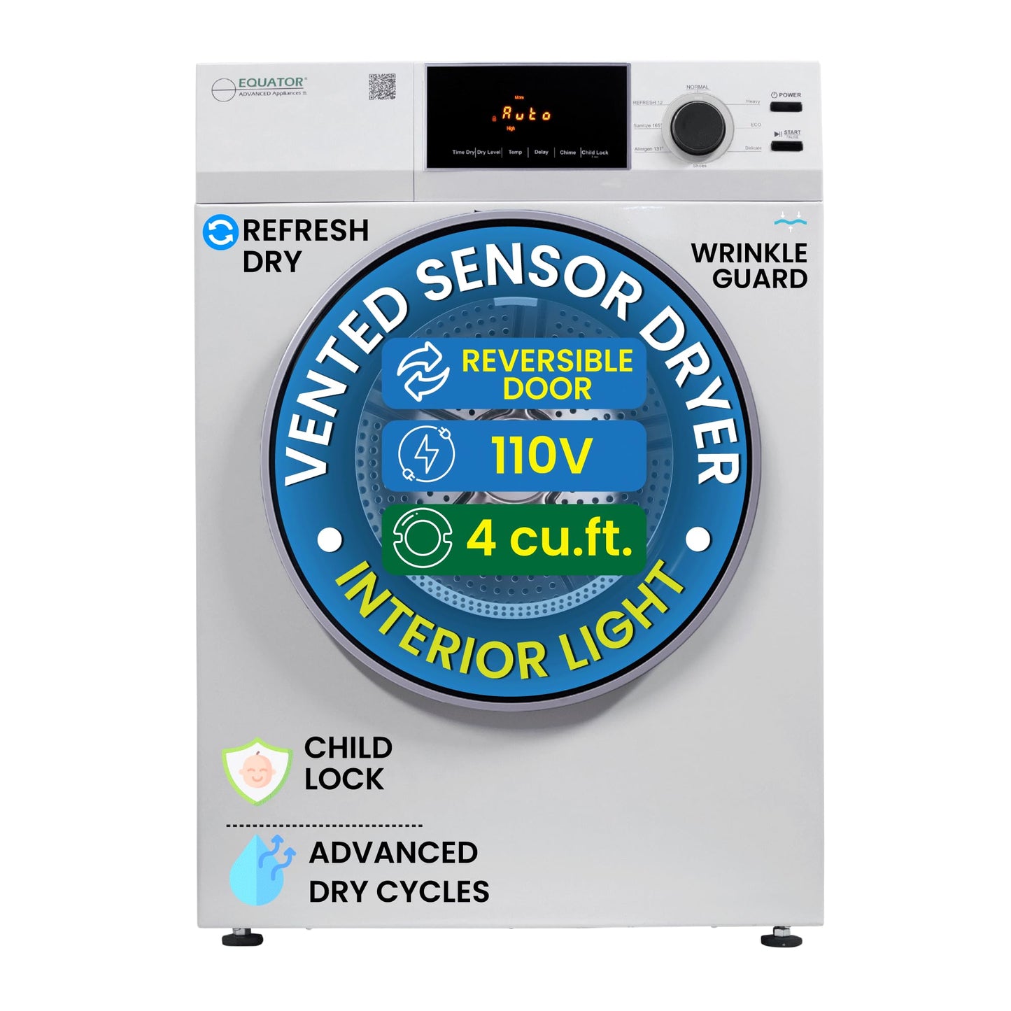 Equator Deluxe 24" VENTED Sensor Dryer 4 cu.ft Touch Control 110V DIGITAL