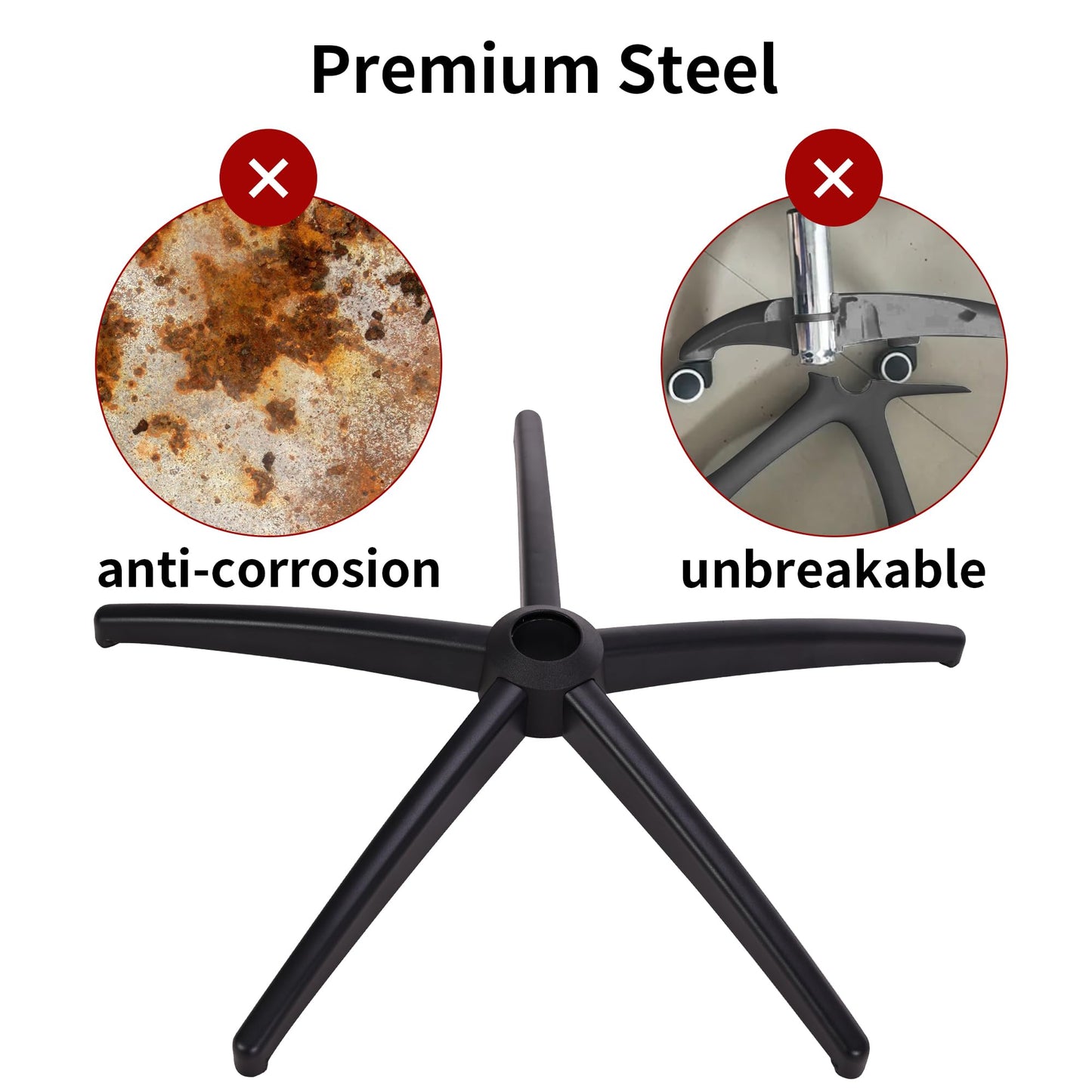 Frassie Office Gaming Chair Metal Base Replacement with 5 Wheels Bell Glides Replacement, 28 Inch Heavy Duty 2500 Lbs Universal Computer Chair Stool Base Part (Black)