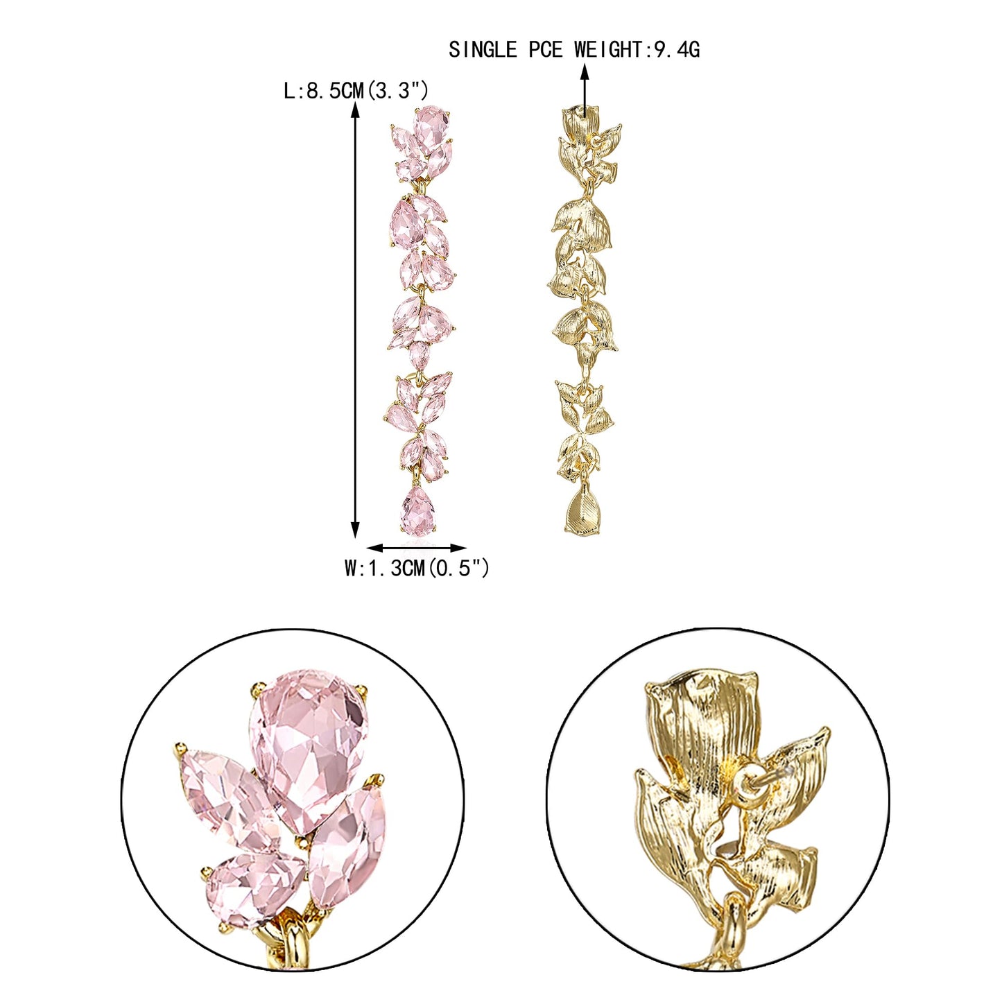 EVER FAITH Wedding Rhinestone Crystal Chandelier Dangle Earrings for Women Brides, Art Deco Marquise Teardrop Bridal Long Drop Earring for Prom Pink