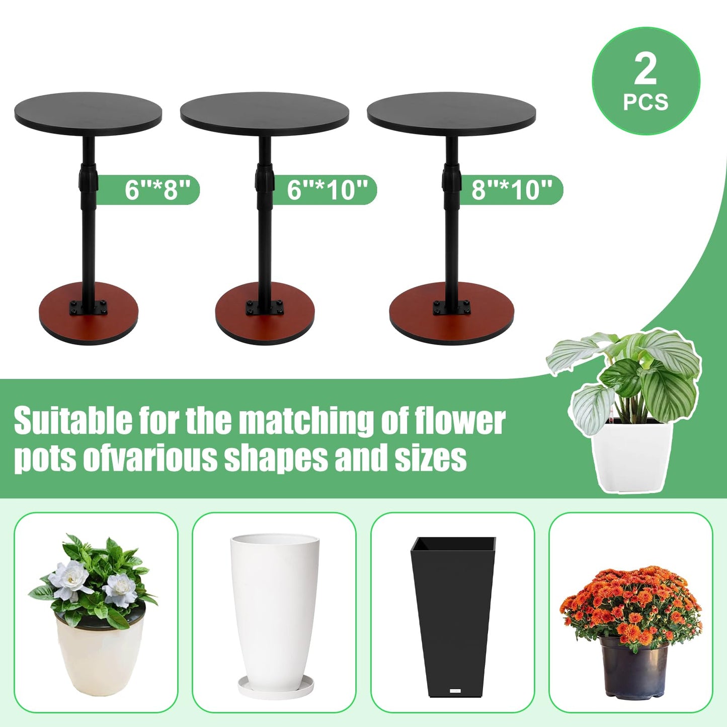 Adjustable Plant Risers For Inside Pots, 2 Set 13-21" Plant Risers for Pots Outdoor, Plants Lifters for Inside Pot, Adjustable Planter Insert Riser Stand for Tall, Square, Round, Tapered Planters