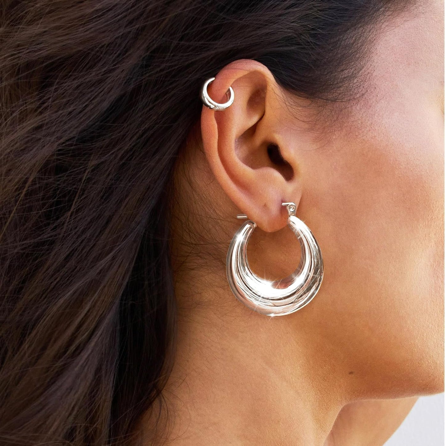 Necocy Silver Hoop Earrings for Women, Chunky Silver Earrings 925 Sterling Silver Plated Twisted Hoop Hypoallergenic Large Thick Hoops Aesthetic Jewelry for Women