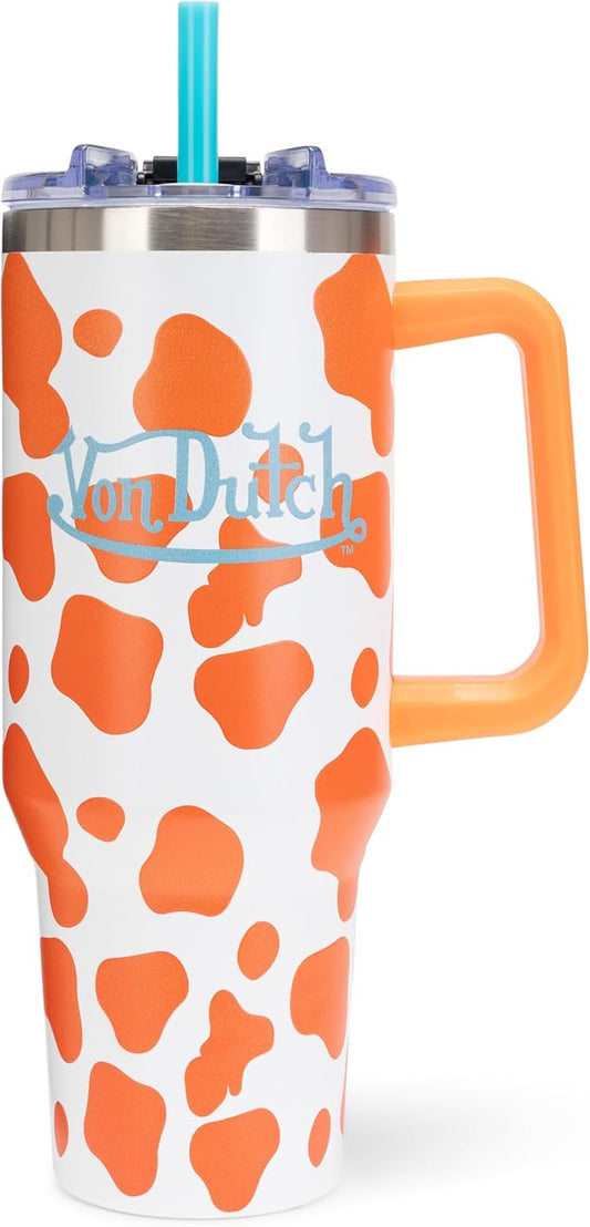 Von Dutch Orange Cow 40oz Double Walled Insulated Food Grade Stainless Steel Tumbler, BPA Free - 24 Hours Cold / 10 Hours Hot