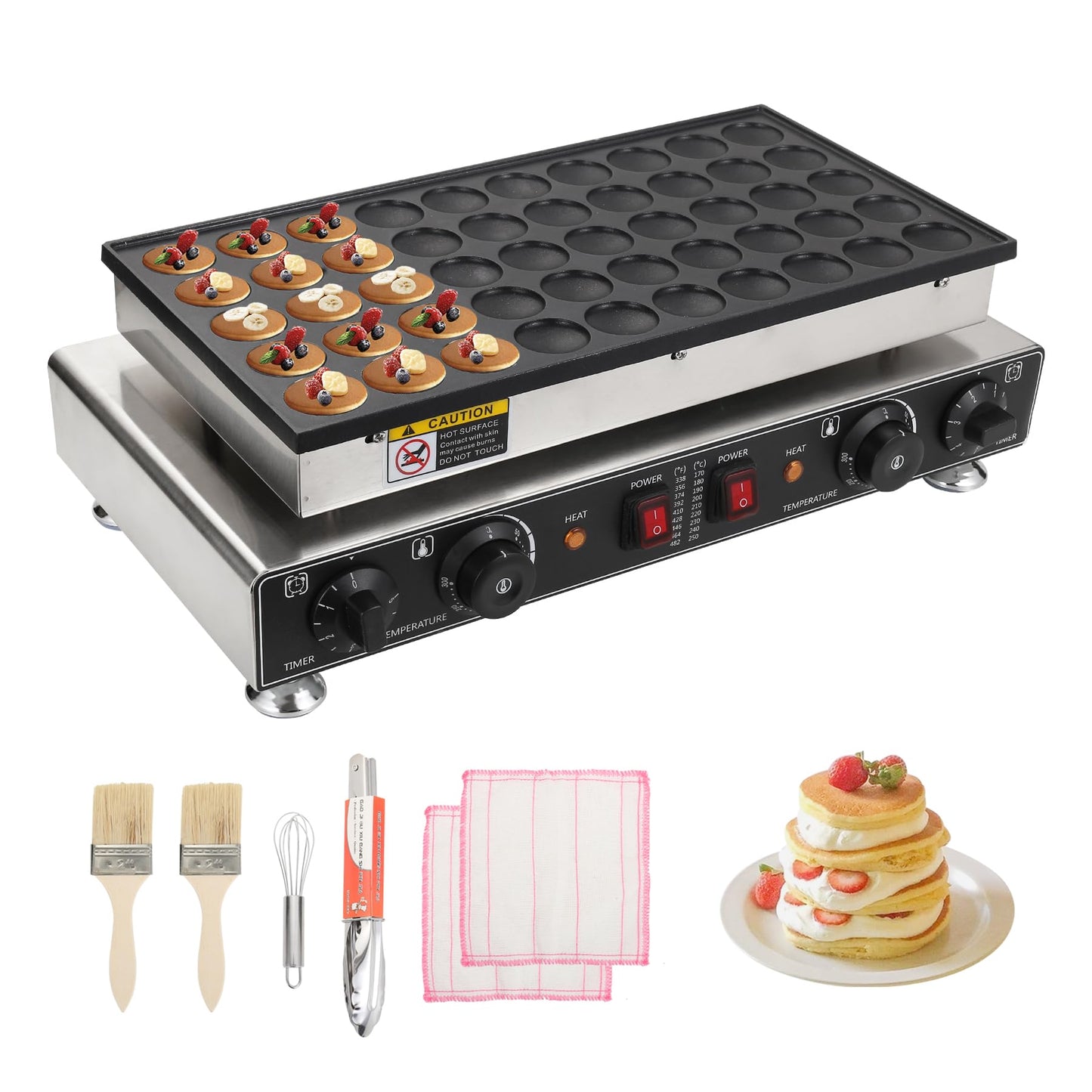 Heuyrao 50PCS Mini Dutch Pancake Baker, 110V 1800W Commercial Pancake Maker Machine, 1.6 Inches Electric Nonstick Pancake Maker, Commercial Muffin Maker for Home Kitchen & Restaurant
