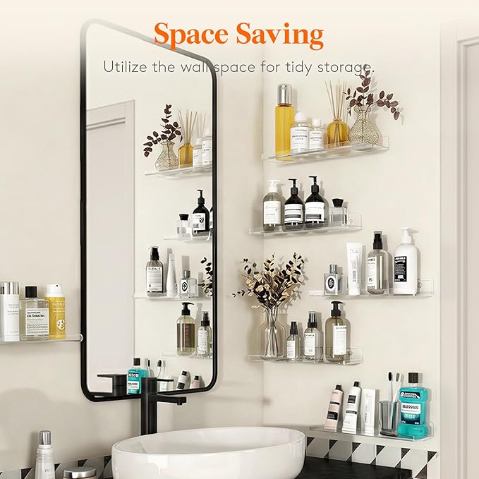 Lifewit Floating Shelves for Bathroom, Acrylic Wall Organizer for Perfume, Makeup, Figures, Nail Polish, Photo, Book, 14" Decor Display Rack for Nursery, Living Room, Bedroom, Kitchen, Clear, 10 Pack