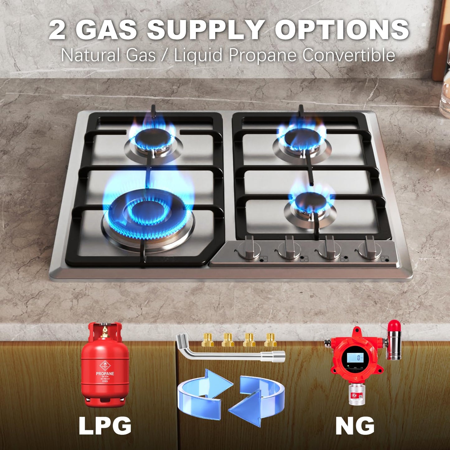 Argyolas 24 inch Gas Cooktop Gas Stove, NG/LPG Convertible 4 Burners for Propane, Neutral (Pre-installed Propane Cooktop) stove top estufas de gas para cocina cocina de propane cooktop