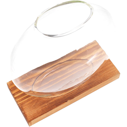 ABOOFAN Glass Hydroponic Flower Planter with Wood Base, Desktop Glass Vase for Home and Office Decor, Hydroponic Plant Terrarium Decoration