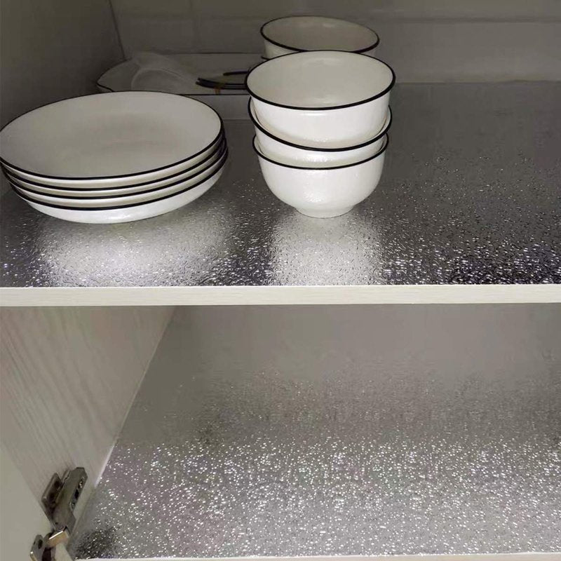 16"x354" Silver Contact Paper Metallic Look kitchen Backsplash Peel and Stick Wallpaper Oil Proof Waterproof Aluminum Foil Wall Sticker Adhesive Paper for Cabinets Shelf Liner Removable Heat Resistant