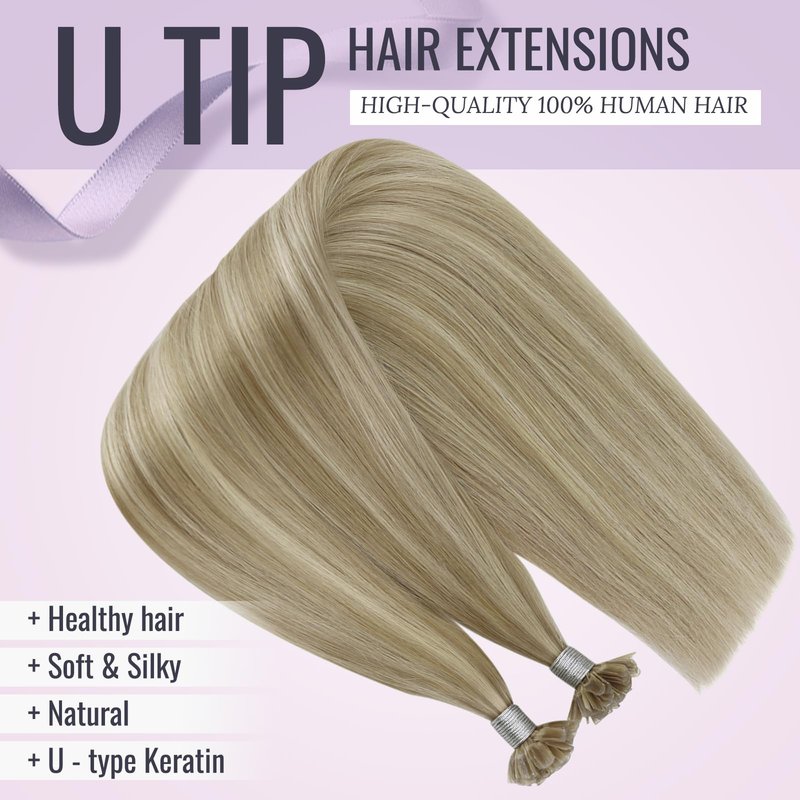 Fshine K Tip Human Hair Extensions 14 Inch Dark Ash Blonde Golden Highlight 40 g Real Human Hair Keratin Bond Seamless Blend Natural Flow Lightweight Comfort Everyday Styling