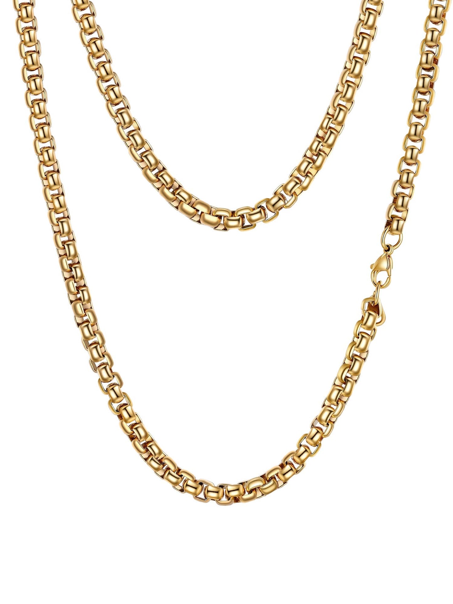 PROSTEEL Squre Rolo Link Chains, 18K Gold Chain Necklace Waterproof & Non Tarnish 6mm Stainless Steel Link Chains for Men and Women Jewelry with Gift Box 20in
