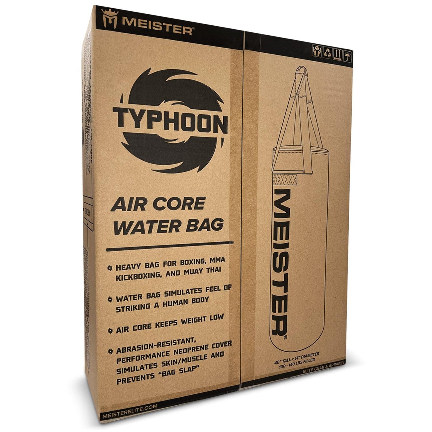 Meister Typhoon Water-Filled Heavy Bag w/Air Core & Neoprene Cover for Boxing & MMA - 44" / 100-140lb - Black