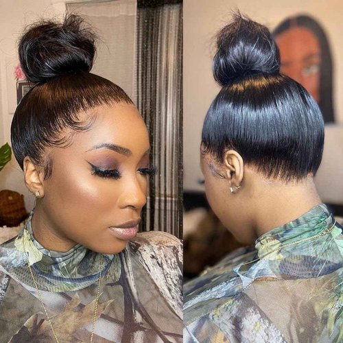 QTIKER Full Lace Human Hair Wigs Transparent Lace Silky Straight Whole Lace Cap Remy Hair Extension Pre Plucked Glueless Free Parting Wig (10inch, Straight)