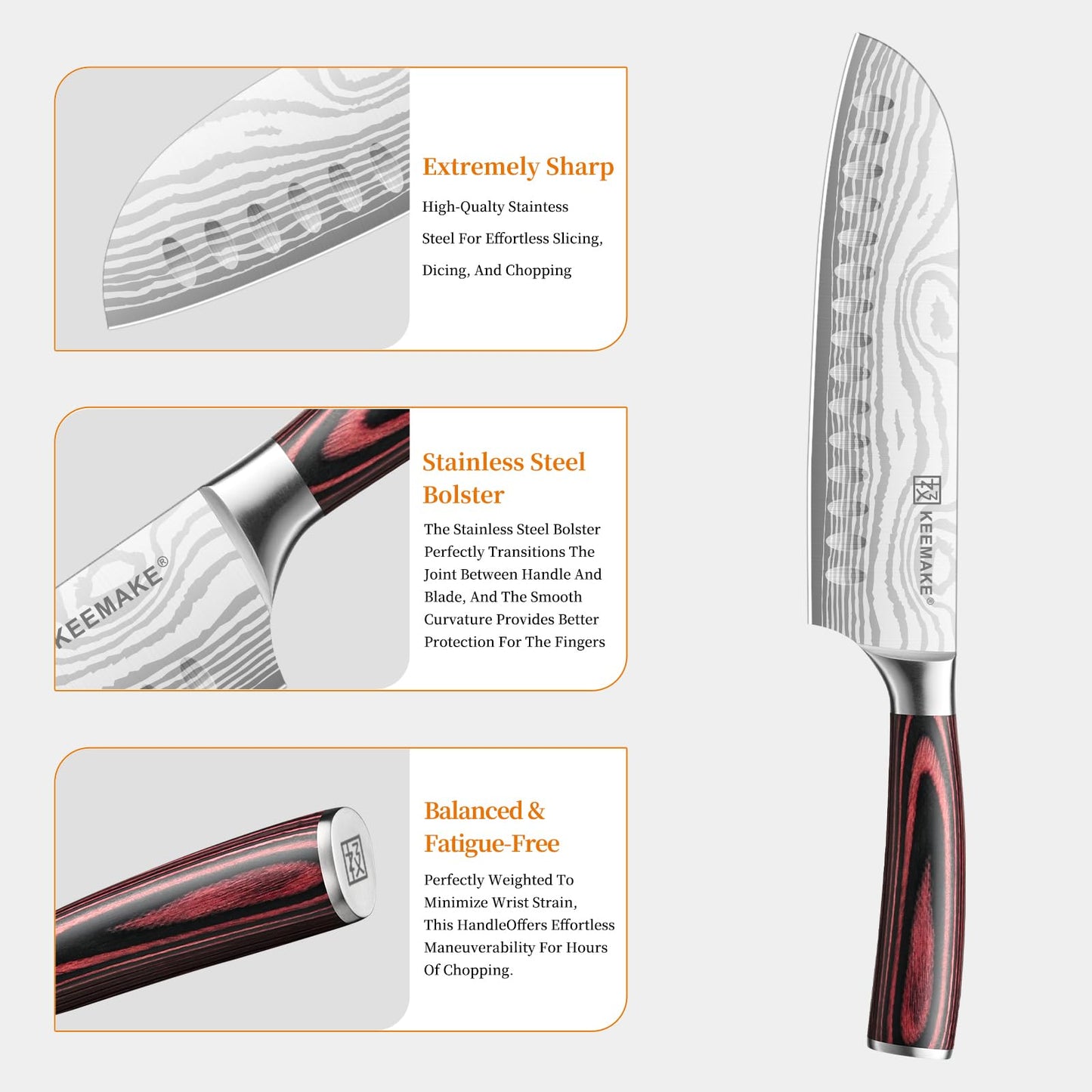 KEEMAKE Santoku Knife - 7 Inch High Carbon Japanese Chefs Knife with Ergonomic Pakkawood Handle and Sheath, Gifts for Mom or Dad, Kitchen Gadgets with Gift Box, Mothers Day Gifts