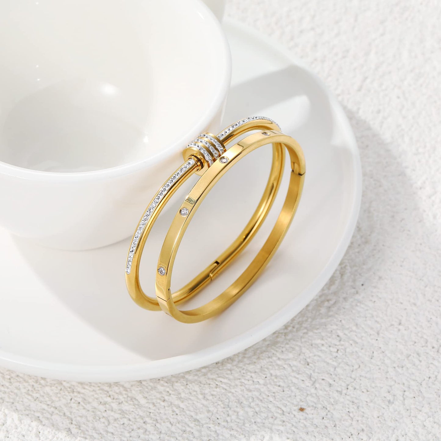 Jade cabbage Gold Bracelets for Women 18K Gold Plated Love Friendship Bracelet With Cubic Zirconia Cuff Bangle Jewelry Set Witness the Gift of Love (4mm gold 2pcs-A)