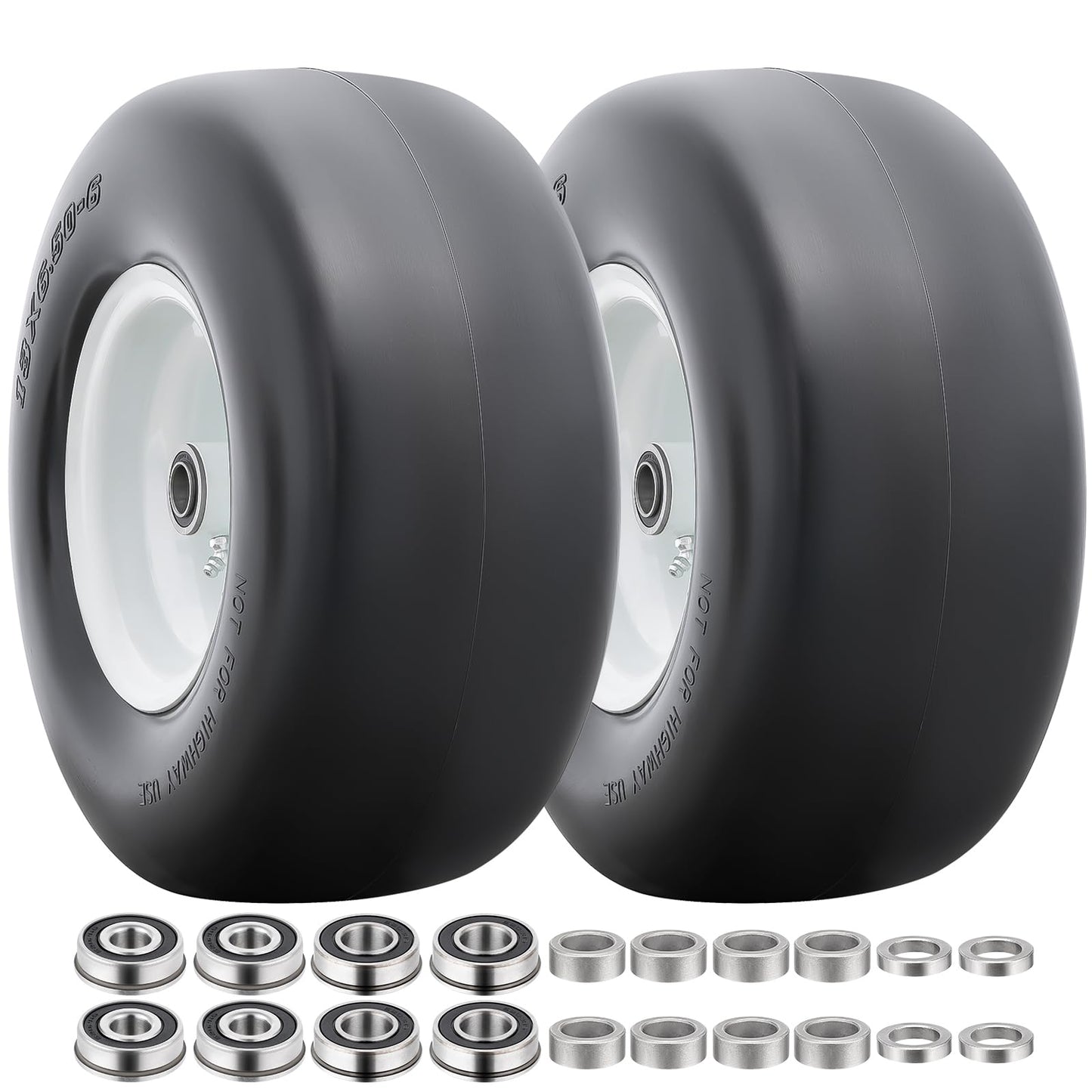 13” Solid Tires, Flat Free 13x6.50-6” Wheels with 3/4” Axle Bore Hole and Double Sealed Bearings Compatible with Hand Truck Wheelbarrow Tire Lawn Mower Tires (White, 2PCS) P-100