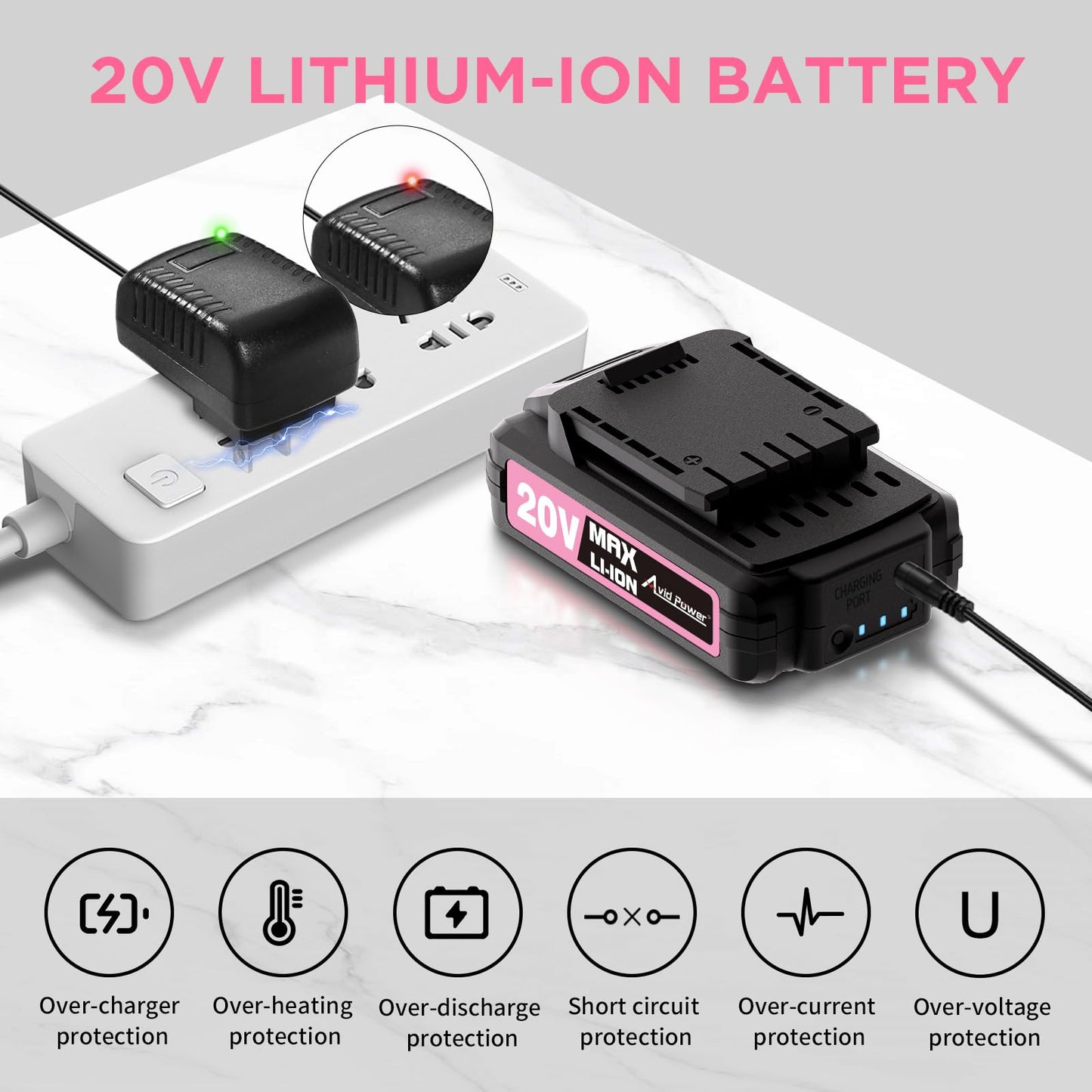AVID POWER 20V Cordless Drill Set for Home DIY & Beginner Projects - Lightweight Power Drill with Battery Charger & 22 Bits, Variable Speed, 3/8" Keyless Chuck, Ideal for Furniture Assembly (Pink)