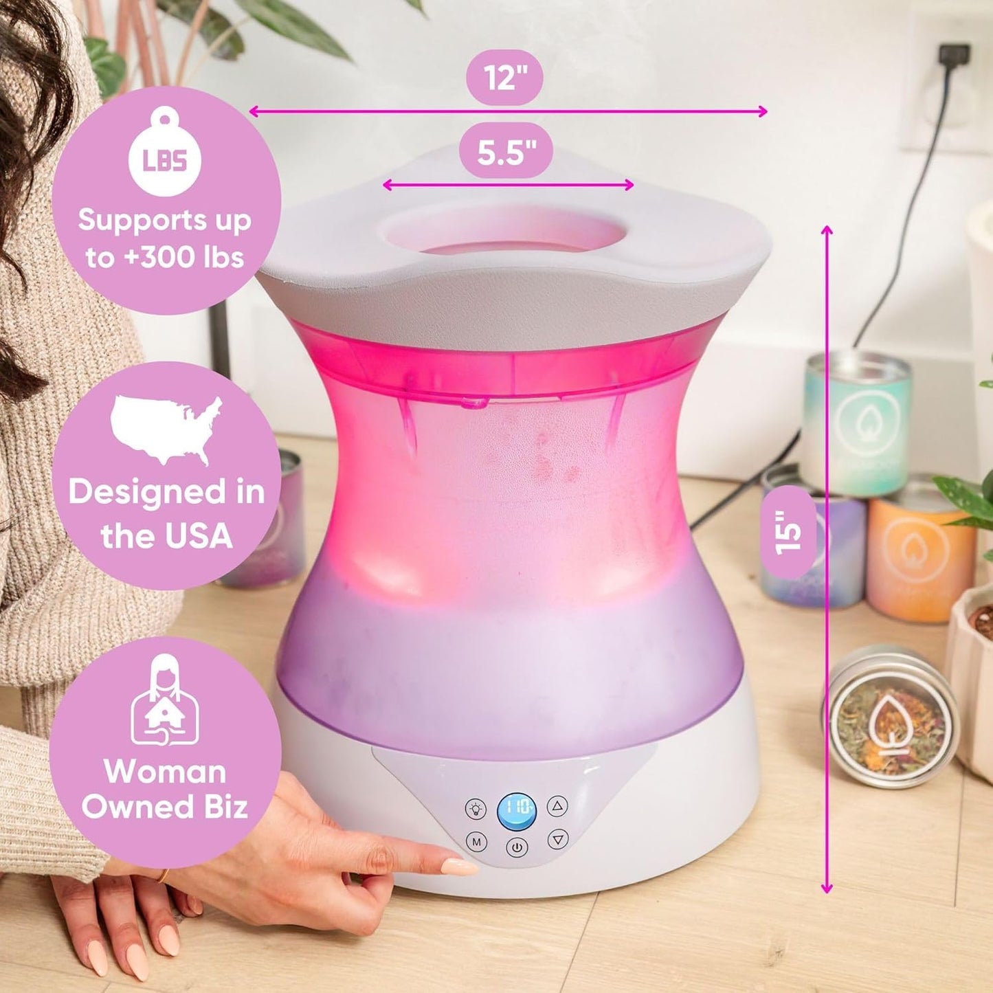 Yoni Steam Seat Set for Feminine Wellness & Self-Care - Vaginal Steamer with SteamSafe Temperature Control & Near Infrared & Red Light Therapy - V Steam at Home Kit with Yoni Herbs for Steaming