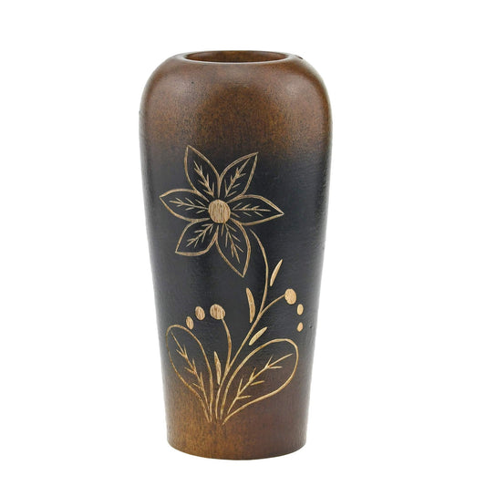 AeraVida Blooming Delicate Daisy Mango Tree Wood Flower Vase | Hand-Carved Brown and Black Decorative Piece for Home Décor | Handmade Natural Wooden Accent for Dried or Artificial Blooms
