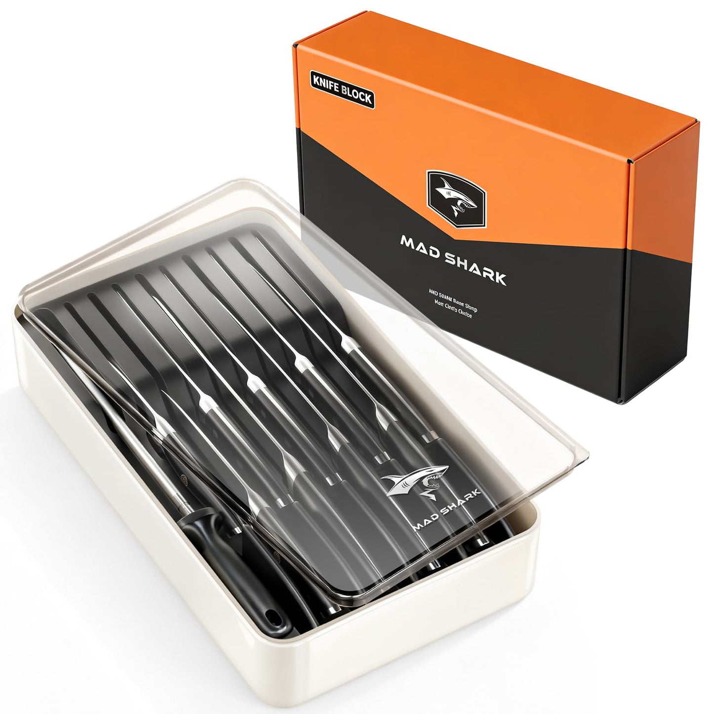 MAD SHARK 11-Piece Kitchen Knife Block Set with Sharpener Rod, Professional German High-Carbon Steel Chef Set,15° Ultra-Sharp Edge,Full-Tang Handle,Valentine Gift for husband Wife Friends