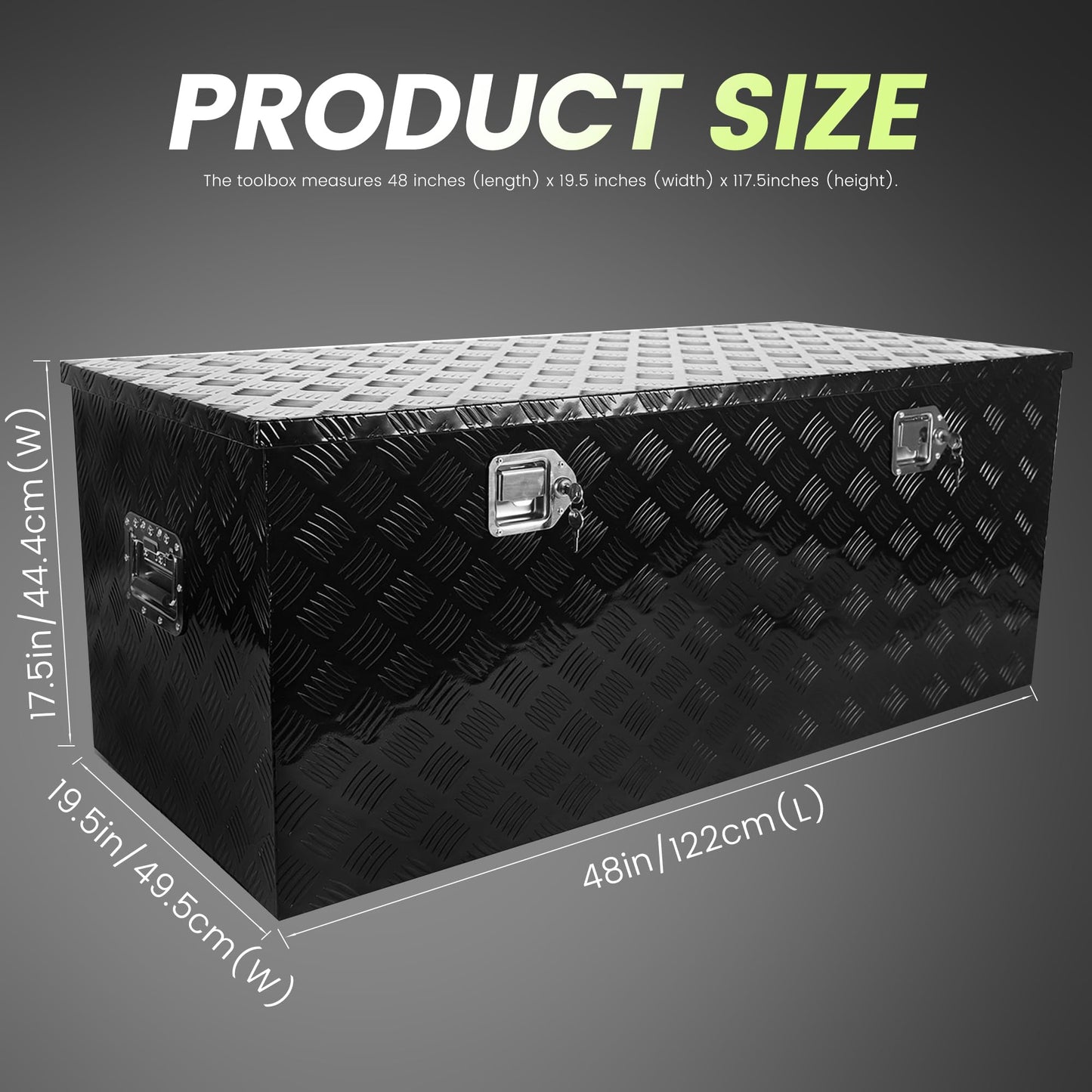 PRUNkuar 48 Inch Truck Tool Box Aluminum Heavy Duty Trailer Tool Box, Waterproof for Pick Up Truck Bed, RV Trailer with Keys 48"x 19.5"x 17.5" Black