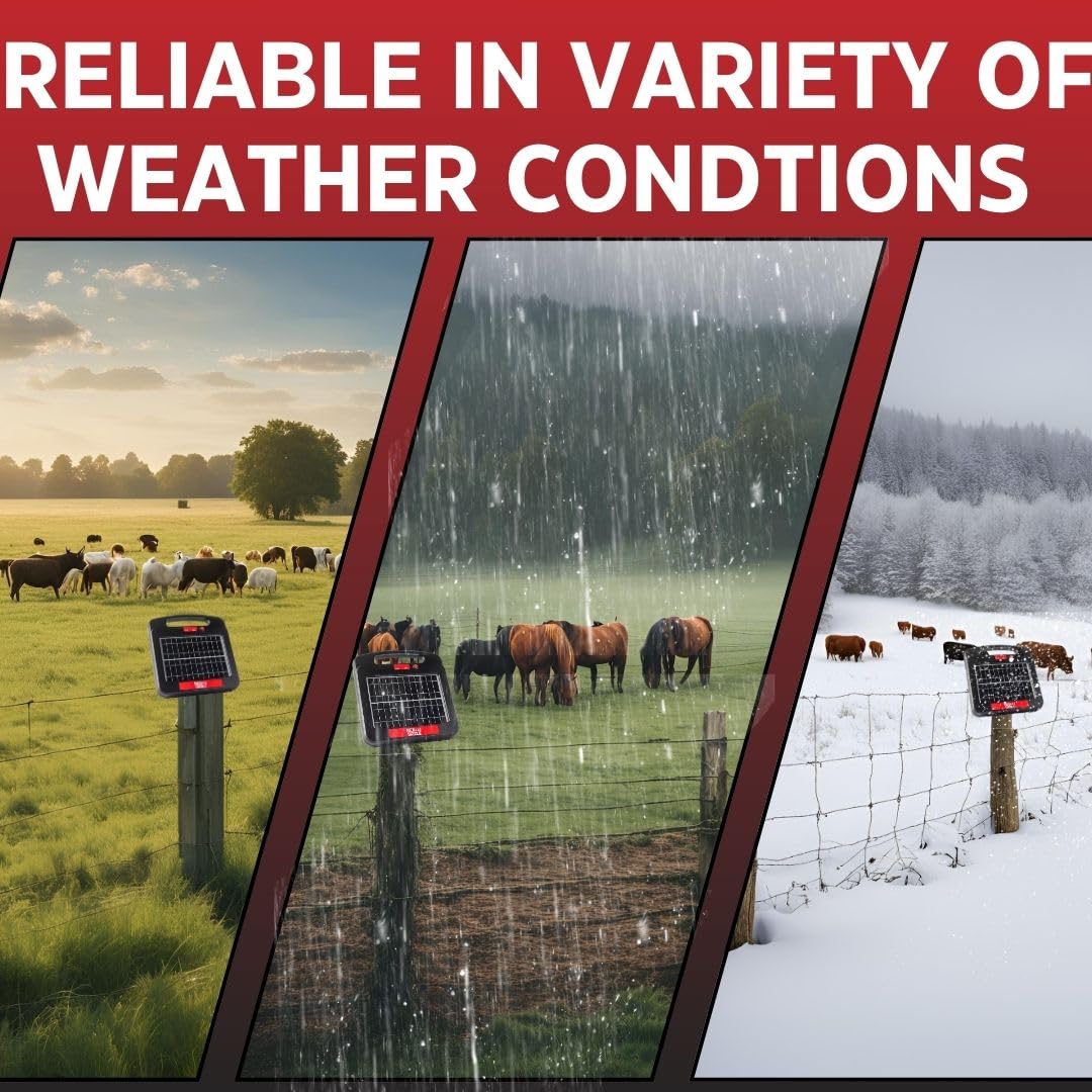Solar Electric Fence Charger | Red Sizzle 3S | Solar Powered Electric Fence Energizer for Livestock or Keep Out Predators | 0.55 Joule | Powers Up to 3 Miles
