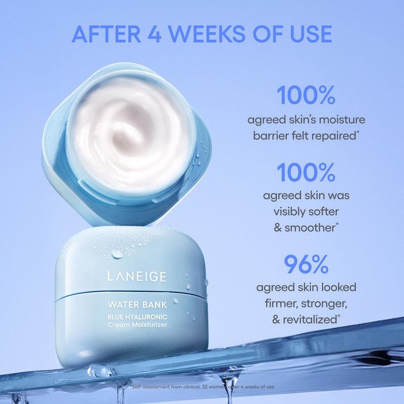 LANEIGE Water Bank Blue Hyaluronic Cream Moisturizer Mini: Hydrating Korean Face Cream with Squalane & Ceramide for Skin Barrier Support, Dermatologist-Tested