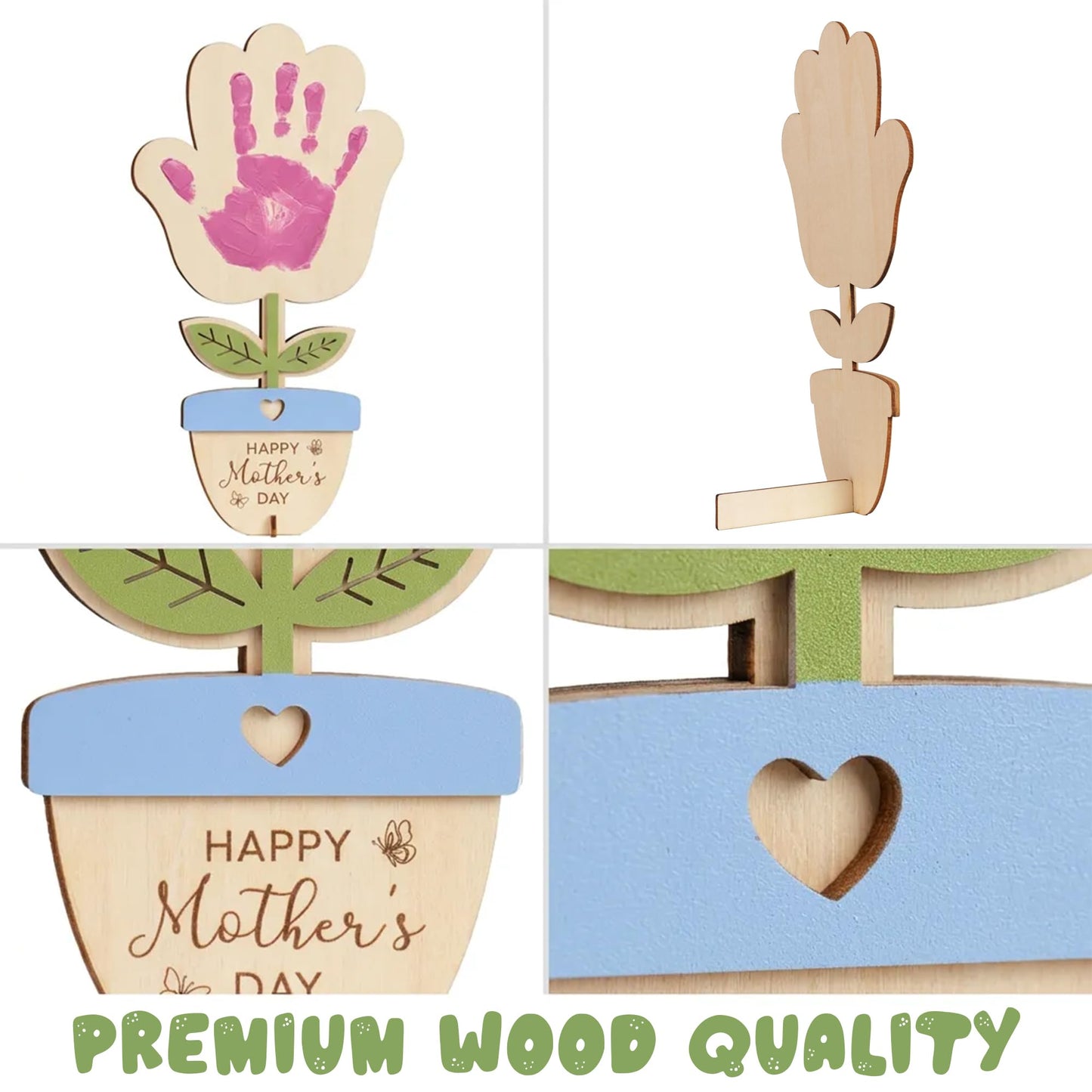 HYPERI DIY Mothers Day Crafts for Kids Handprint Art, Handprints Wooden Rose Flower Bouquet, Mothers Day Gifts for Mom from Kids, for Grandma from Grandkids, Mothers Day Keepsake Craft (Pot)