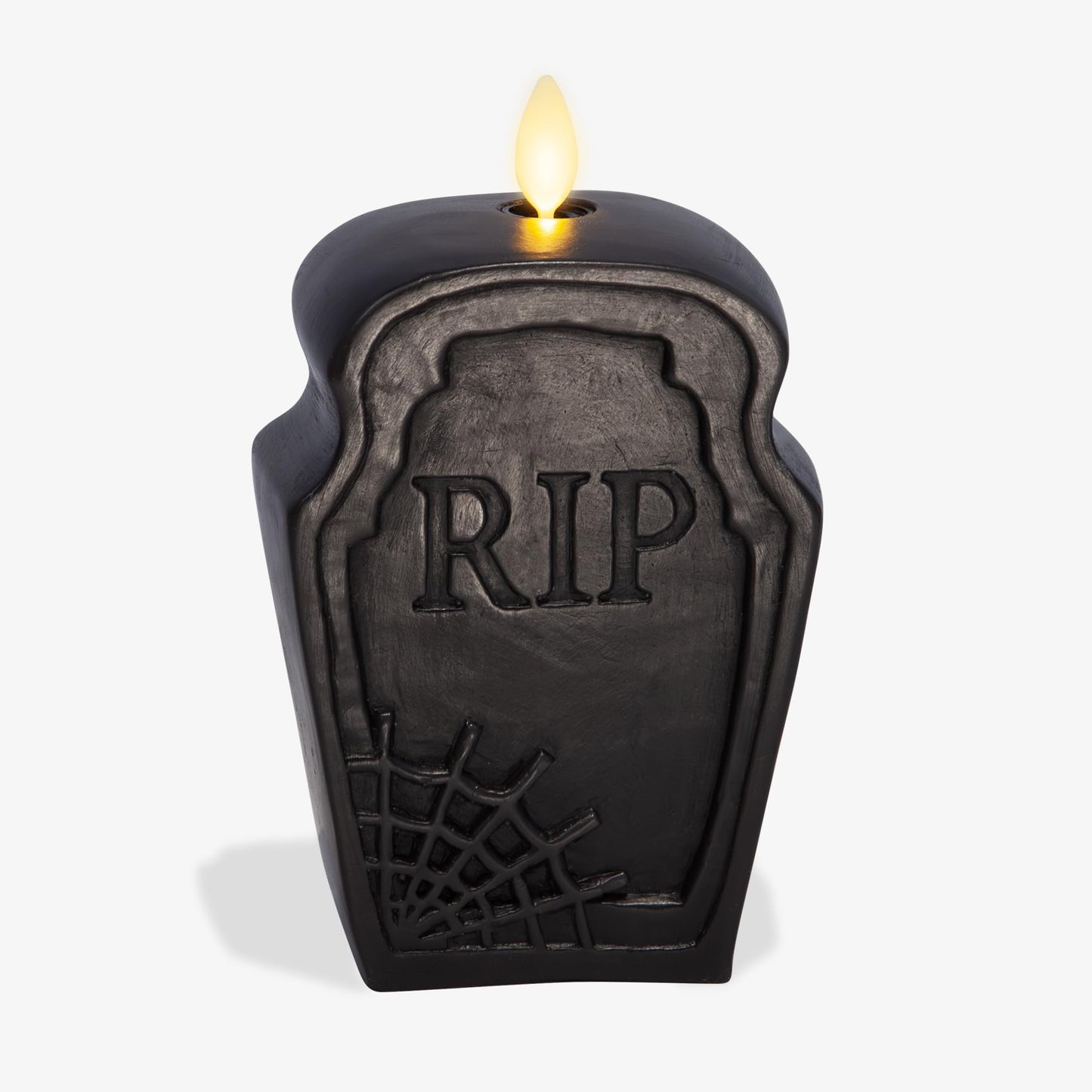 Luminara Black Flameless Candle RIP Tombstone Figural (2" x 5.5"") Moving Flame Battery Operated LED Candle Lights Halloween Decoration"