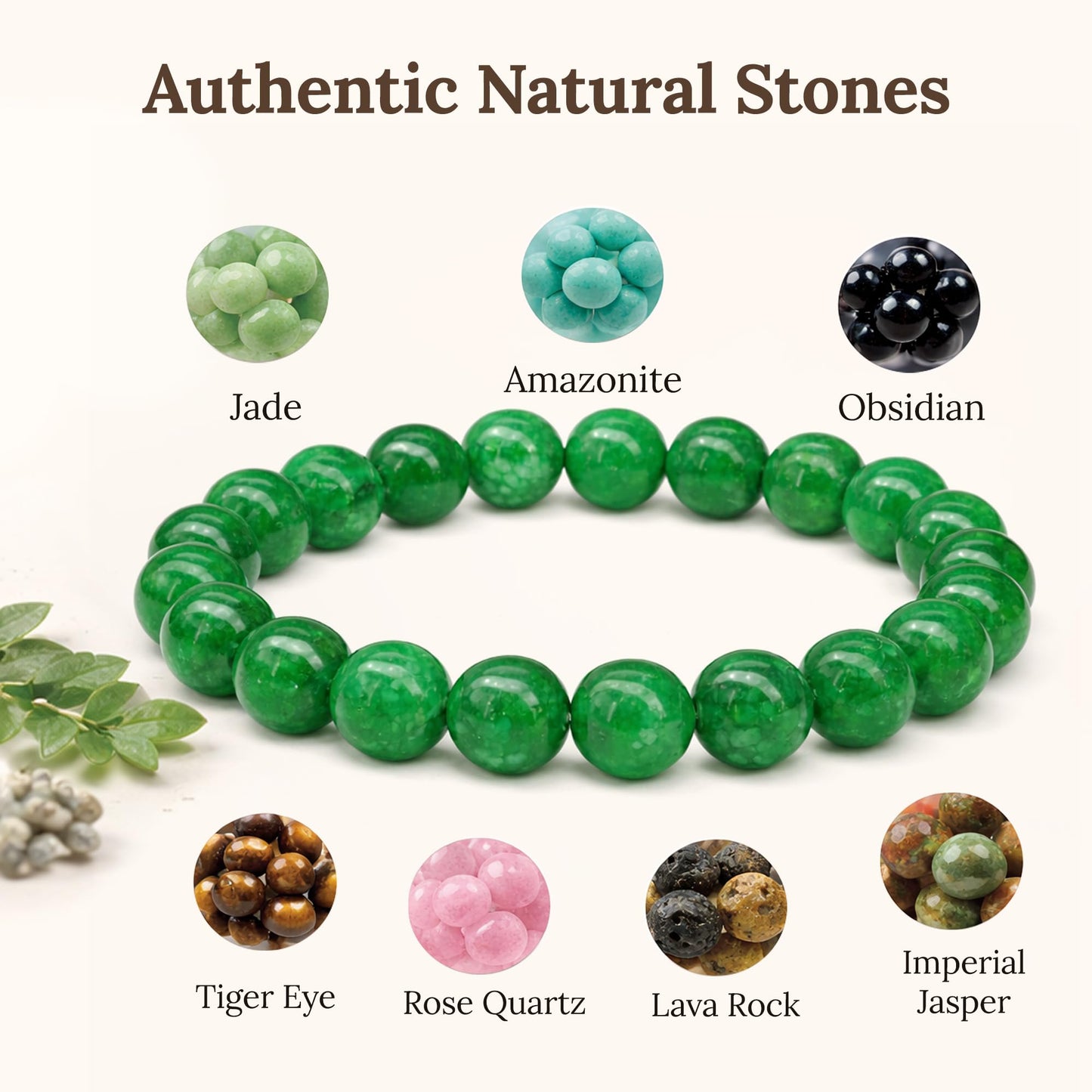 Elm City Direct 8mm Natural Stone Beaded Bracelet – Unisex Crystal Stretch Bracelets for Men & Women, Chakra & Healing Jewelry, Gift-Ready Beaded Bracelets (Jade, 8mm)