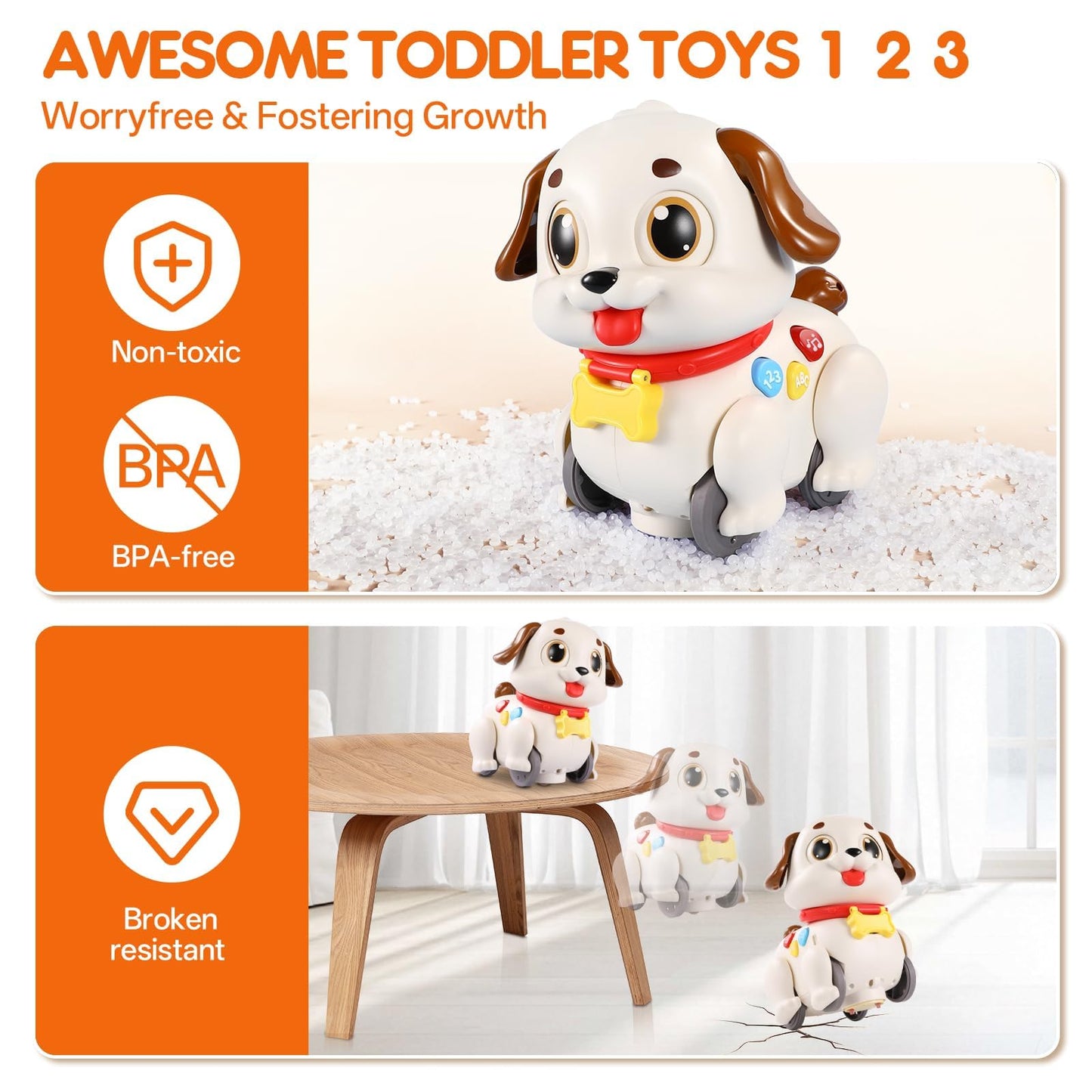 LUDILO Learning Toys for 1 Year Old Boy Girl Gifts: Pull Along Crawling Toy Musical Puppy 6 7 8 9 10 12 18 Month Old Baby Toy 1st Birthday Gifts for Boys Girls Toddler Infant Baby Toys 6-12-18 Months