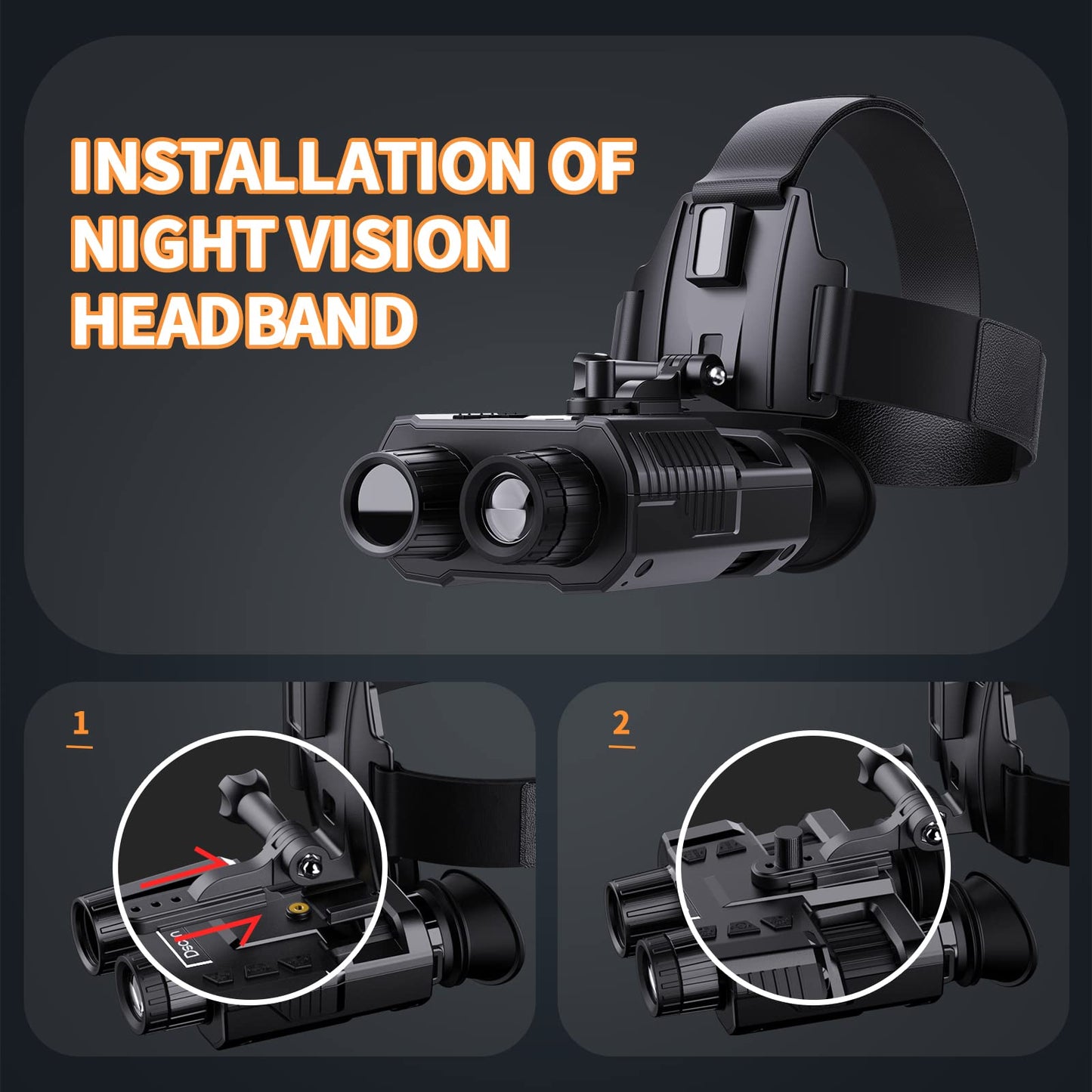 4K Night Vision Goggles,Head-Mounted Night Vision Binoculars with 8X Digital Zoom, Rechargeable Infrared Goggles with Screen for Viewing 984ft in 100% Darkness FHD Video for Adult（64GB TF）